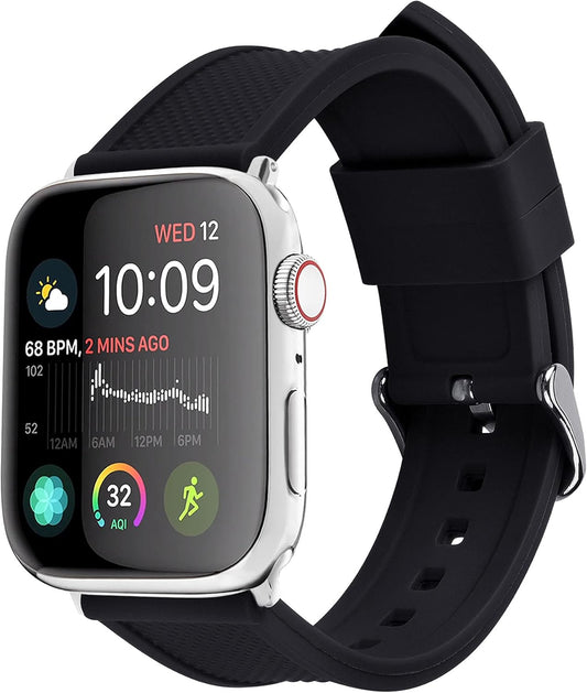 Compatible Sport Bands for Apple Watch Series 10 42Mm, 9/8/7 41Mm, SE2/SE/6/5/4 40Mm, 3/2/1 38Mm,Silicone Rubber Iwatch Band for Women Men, Black