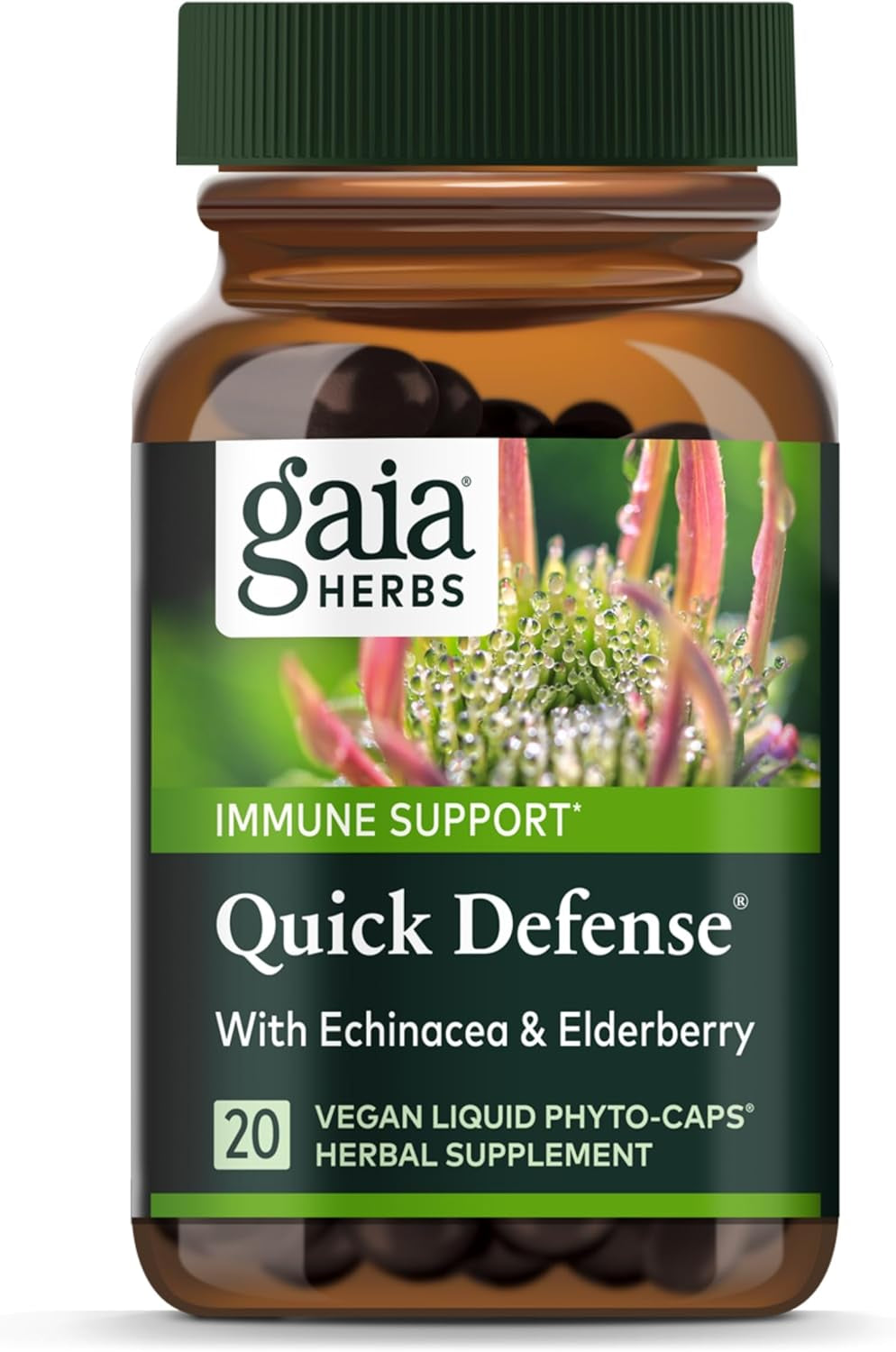 Quick Defense - Fast-Acting Immune Support Supplement for Use at Onset of Symptoms - with Echinacea, Black Elderberry, Ginger & Andrographis - 80 Vegan Liquid Phyto-Capsules (8-Day Supply) TLBH
