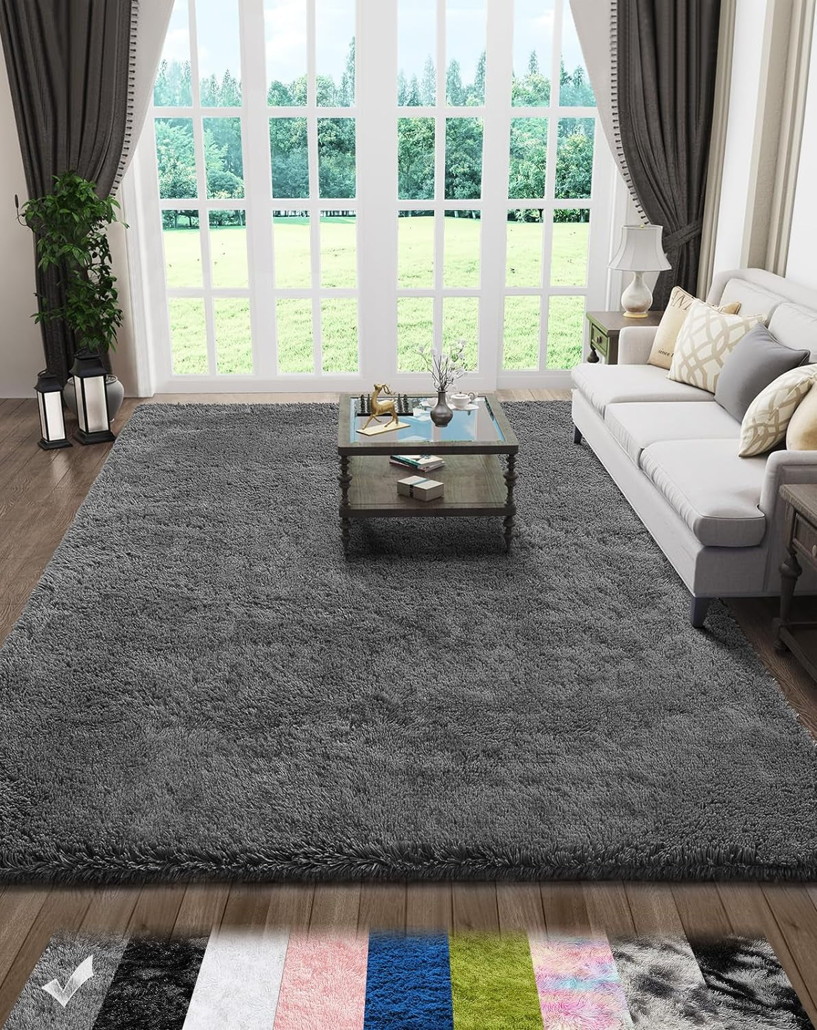 Area Rugs 9X12 Living Room, Large Grey Bedroom Carpet, Big Shag Indoor Thick Soft Nursery Rug, Gray Fluffy Carpets for Boy and Girls Room Dorm Home Decor Aesthetic