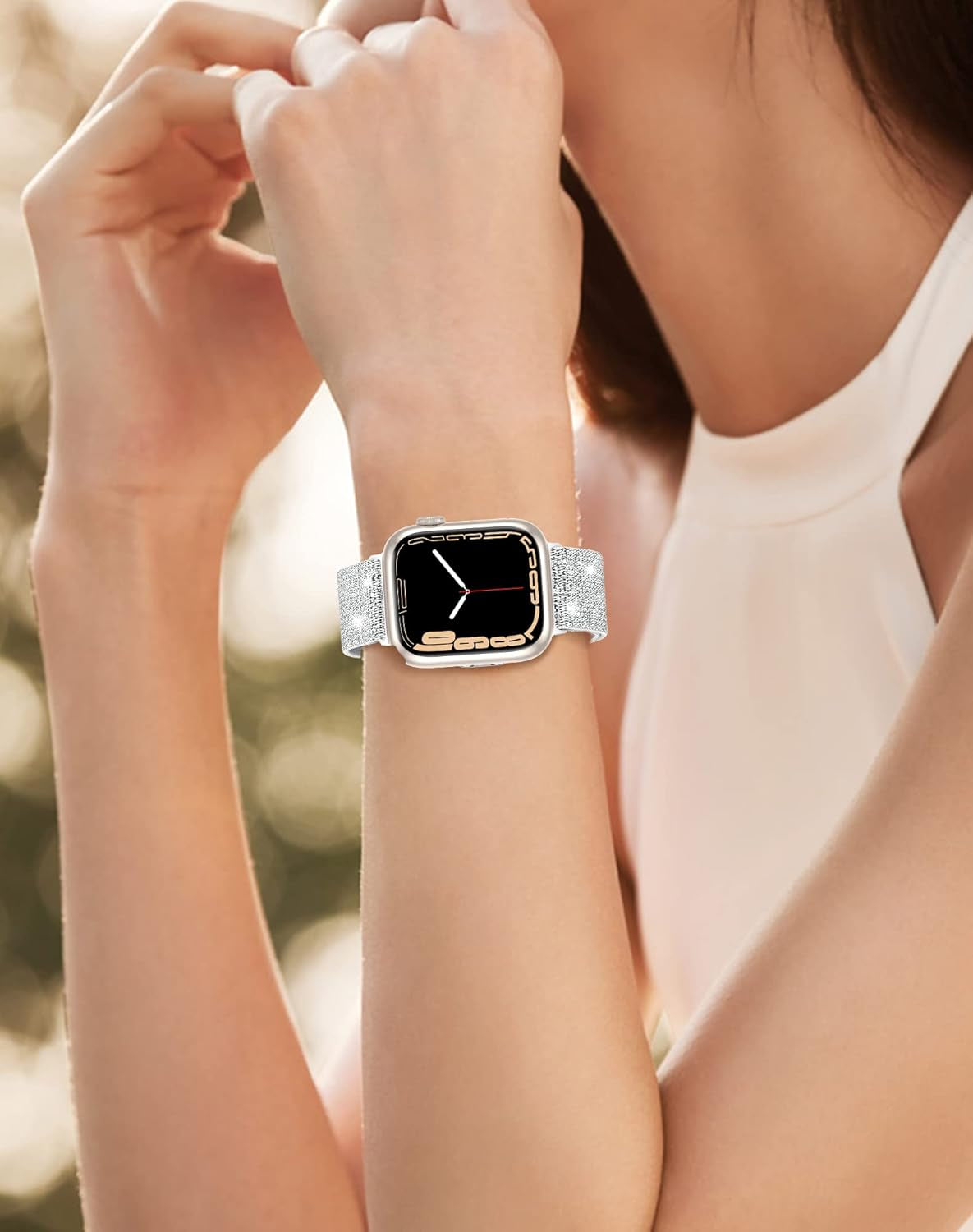 Waterproof Case and Glitter Stretchy Bands Compatible with Apple Watch Series 10 42Mm