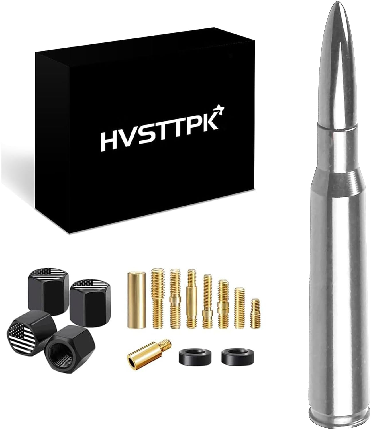 American Flag Car Truck Antenna with Valve Stem Caps, Universal Mast for GM Chevy Silverado 1500 2500 3500 HD Avalanche Ford F150 F250 F350 Denali Heavy Duty Pickup Trucks Accessories (Black)