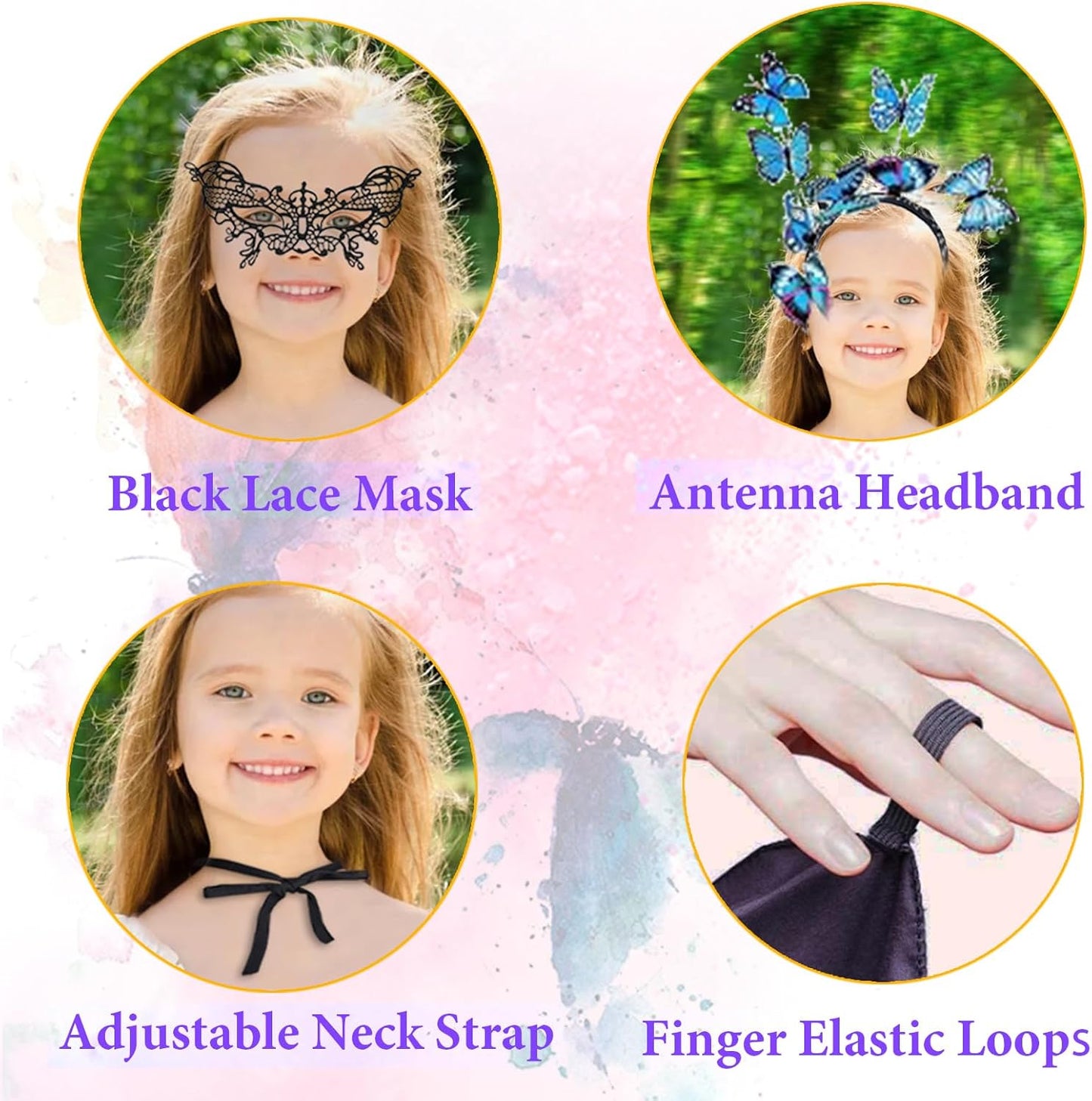 Butterfly Wings for Girls, Butterfly Costume for Halloween Party Kids Fairy Wing with Mask and Headband