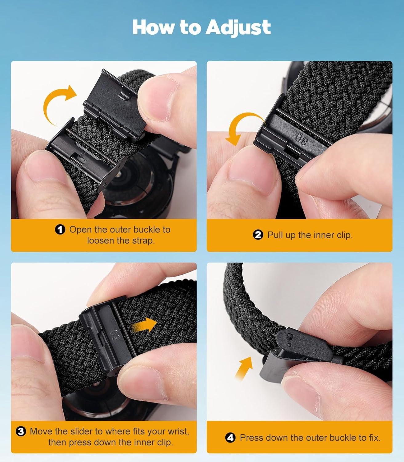 Braided Solo Loop Compatible with Samsung Galaxy Watch 6 5 4 Band 40Mm 44Mm/6 Classic 43Mm 47Mm/5 Pro 45Mm/4 Classic 42Mm 46Mm/3 41Mm/Active 2, 20Mm Stretchy Sport Band, Black