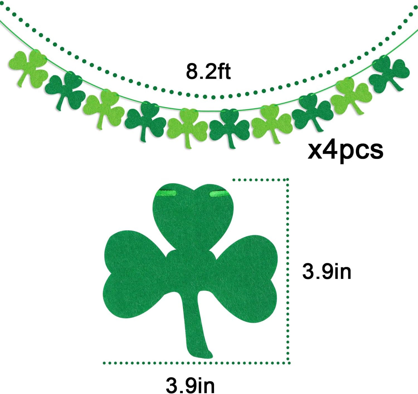 St Patricks Day Decorations 4PCS Felt Shamrock Garland Banner - NO DIY Shamrock Clover Garland Banner for St Patricks Day Decor - Dark Green Light Green for Irish Party Supplies