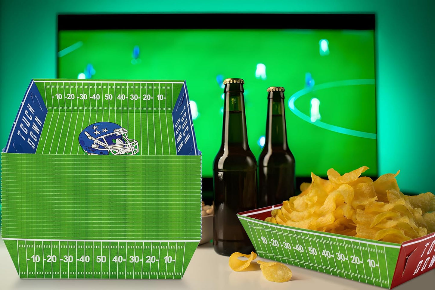 50 Pack Football Party Decorations Paper Food Trays - Helmet Movie Night Supplies Snack Stadium Serving Plates for Super Football Bowl Birthday Disposable Decor