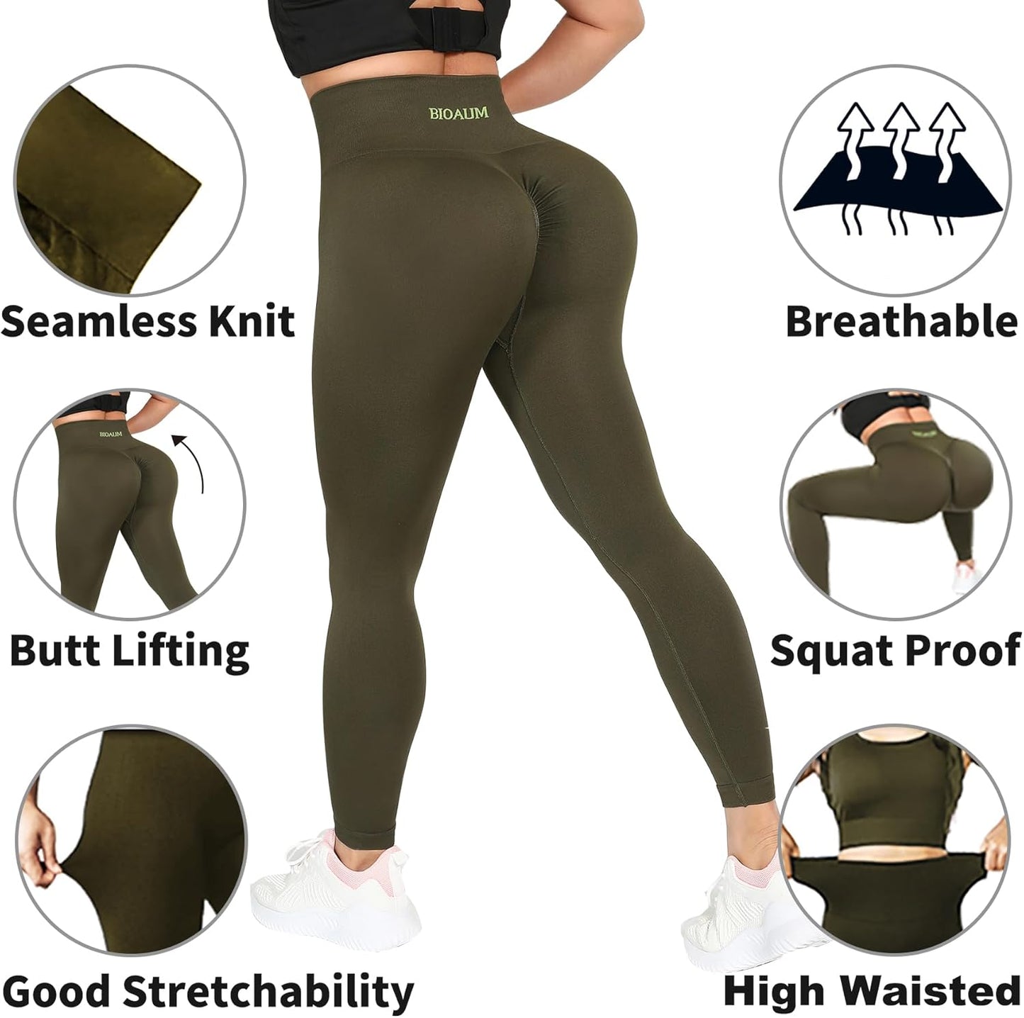 Butt Lifting Workout Leggings for Women, High Waisted Seamless Scrunch Gym Yoga Pants
