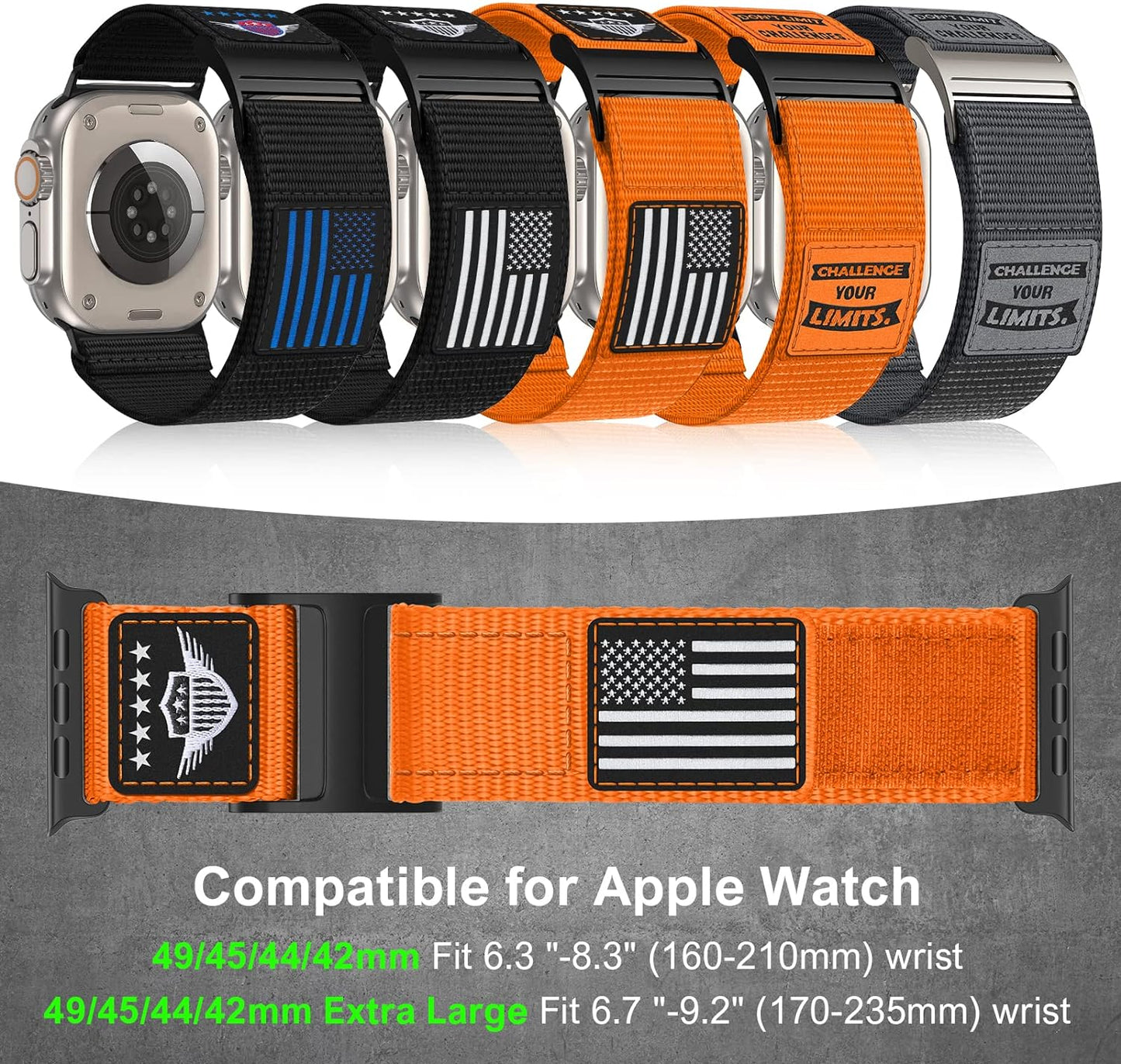 Rugged Nylon Band Compatible with Apple Watch Band 49Mm 45Mm 44Mm 42Mm,Soft Sport Loop Adjustable Wristbands Replacement Strap for Apple Watch Ultra Iwatch Series 8/7/SE/6/5/4/3/2/1,USA Flag Orange