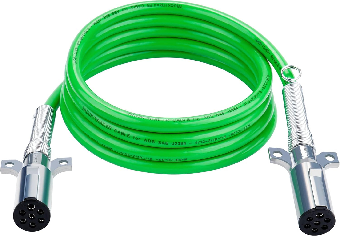 7 Way ABS Cord, 12FT 7 Way Coiled Trailer Cord, Heavey Duty Electrical Power Cable for Semi Truck Tractors - Green TRUCK DRIVER
