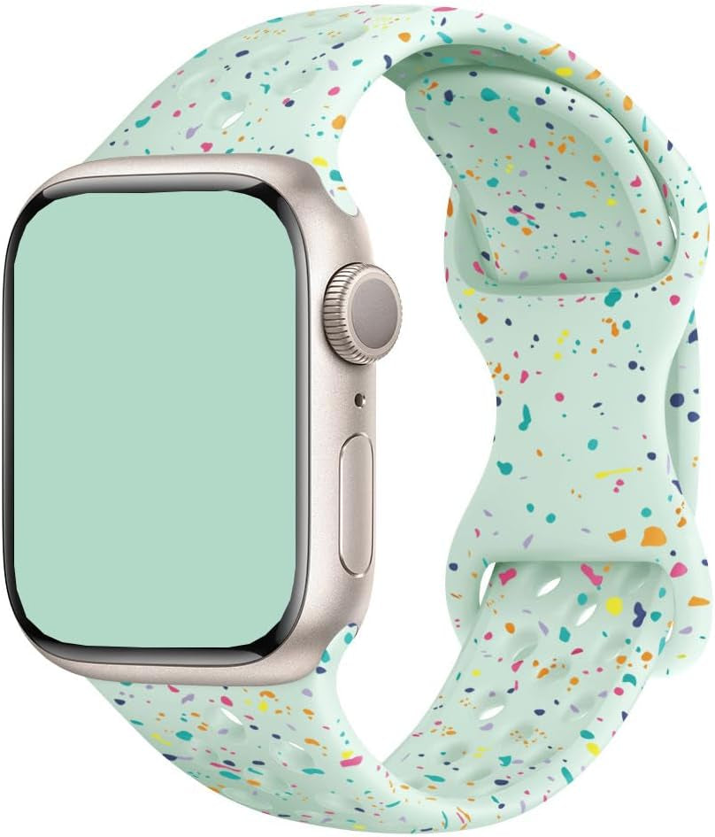 Silicone Watchband Compatible with Apple Watch Band 49Mm 45Mm 44Mm 42Mm 41Mm 40Mm 38Mm, Breathable Sport Wristband Soft Watch Strap for Iwatch Series 9, Ultra 2, Ultra 8 7 6 5 4 3 2 1 SE for Women Man