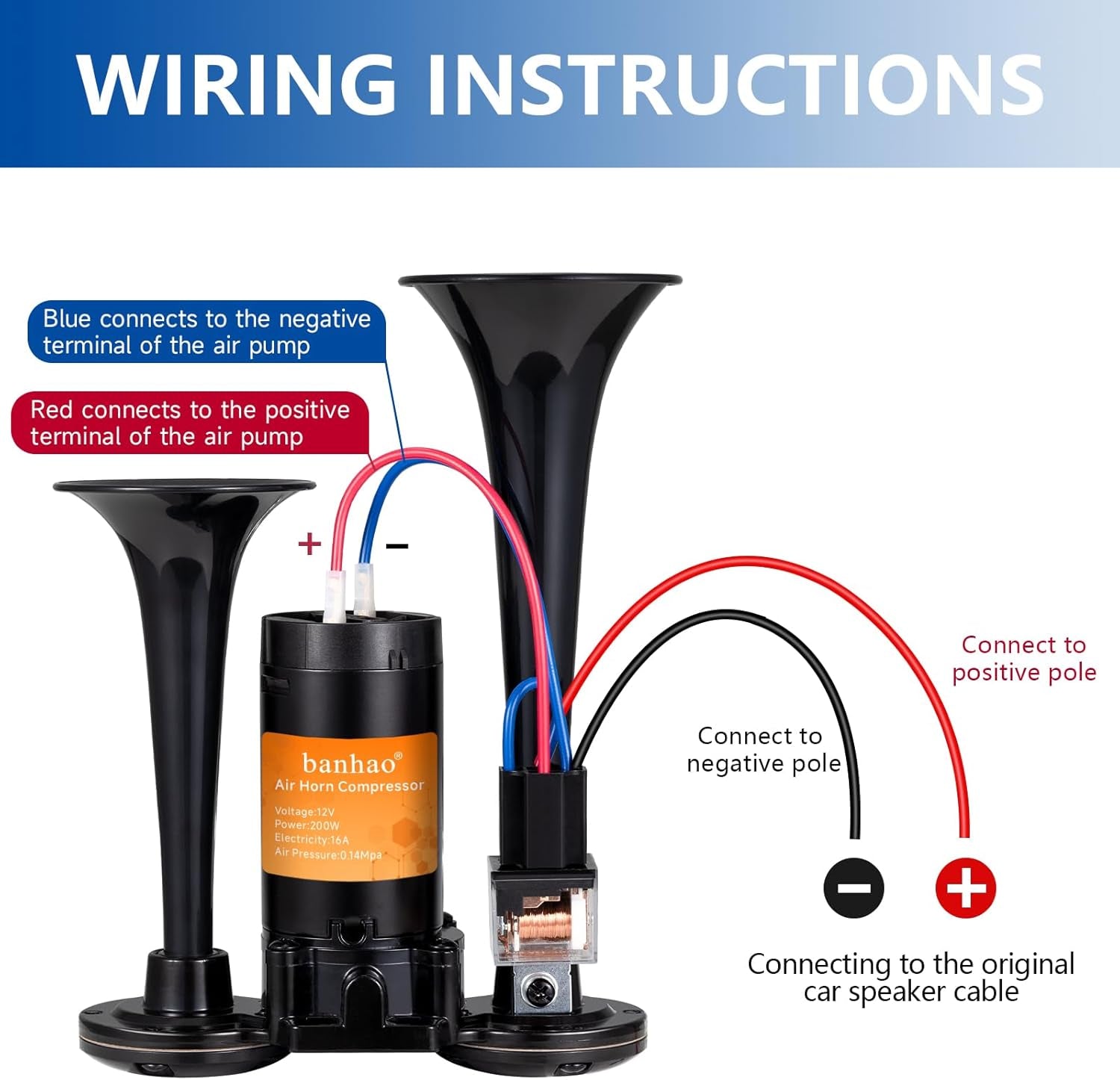 Electric Air Horn for Truck 150Db Super Loud Black Horns Dual Trumpet with Compressor for Any 12V Vehicles Trucks Motorcycle Pickup Trains Cars Boats (Black Integrated Air Horn) TRUCK DRIVER