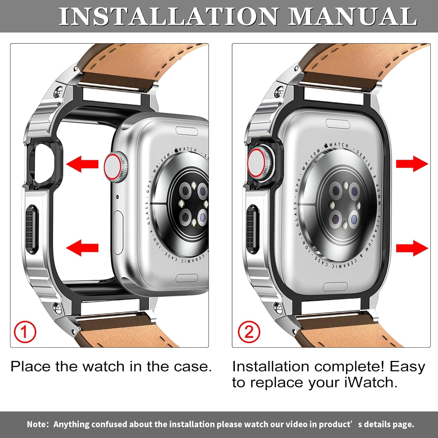 Stainless Steel Case and Bands Compatible with Apple Watch Band 38Mm 40Mm 41Mm 42Mm 44Mm 45Mm 49Mm,Leather Strap Rugged Cover for Iwatch Series Ultra 9 8 7 6 5 4 3 2 1 SE
