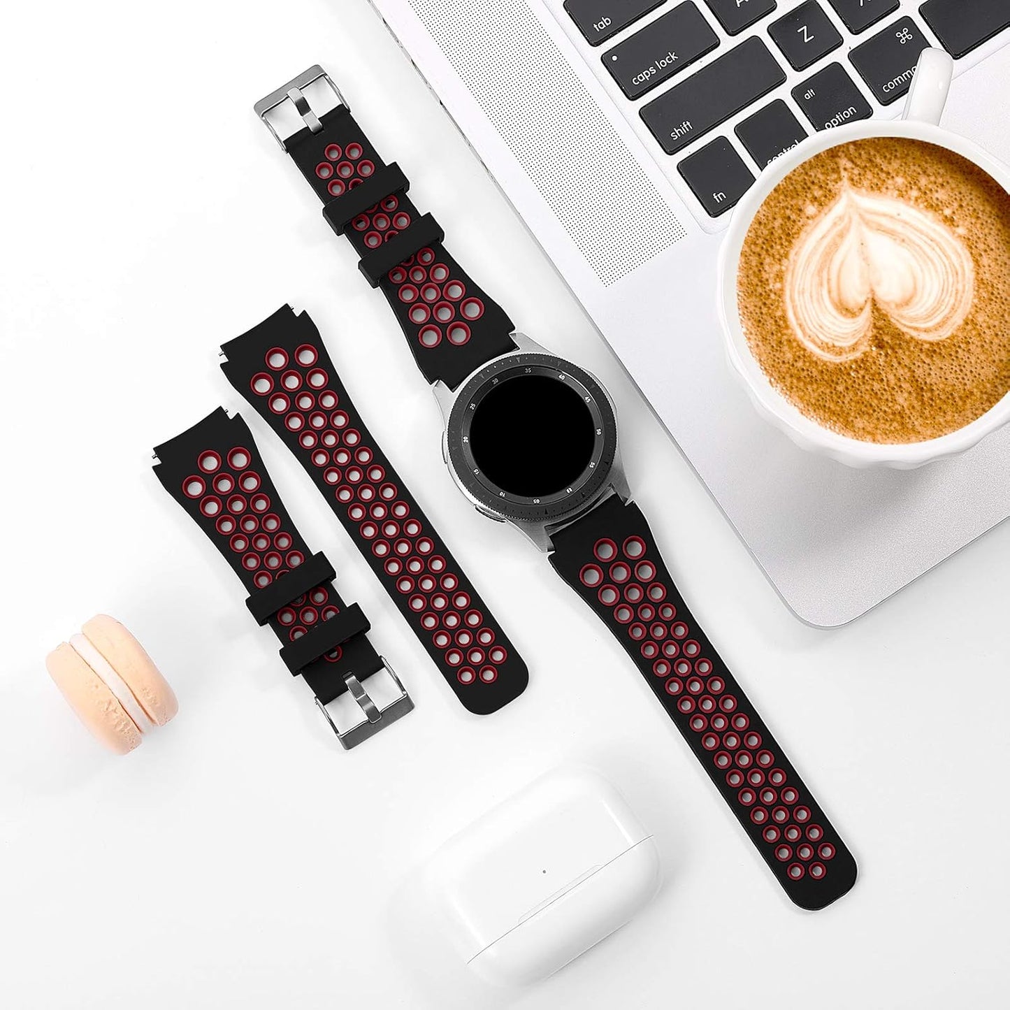 Compatible for Samsung Galaxy Watch 3 45Mm/Galaxy Watch 46Mm/Gear S3 Frontier, 22Mm Soft Silicone Breathable Watch Strap Wristband for Women Men,(Black/Red)