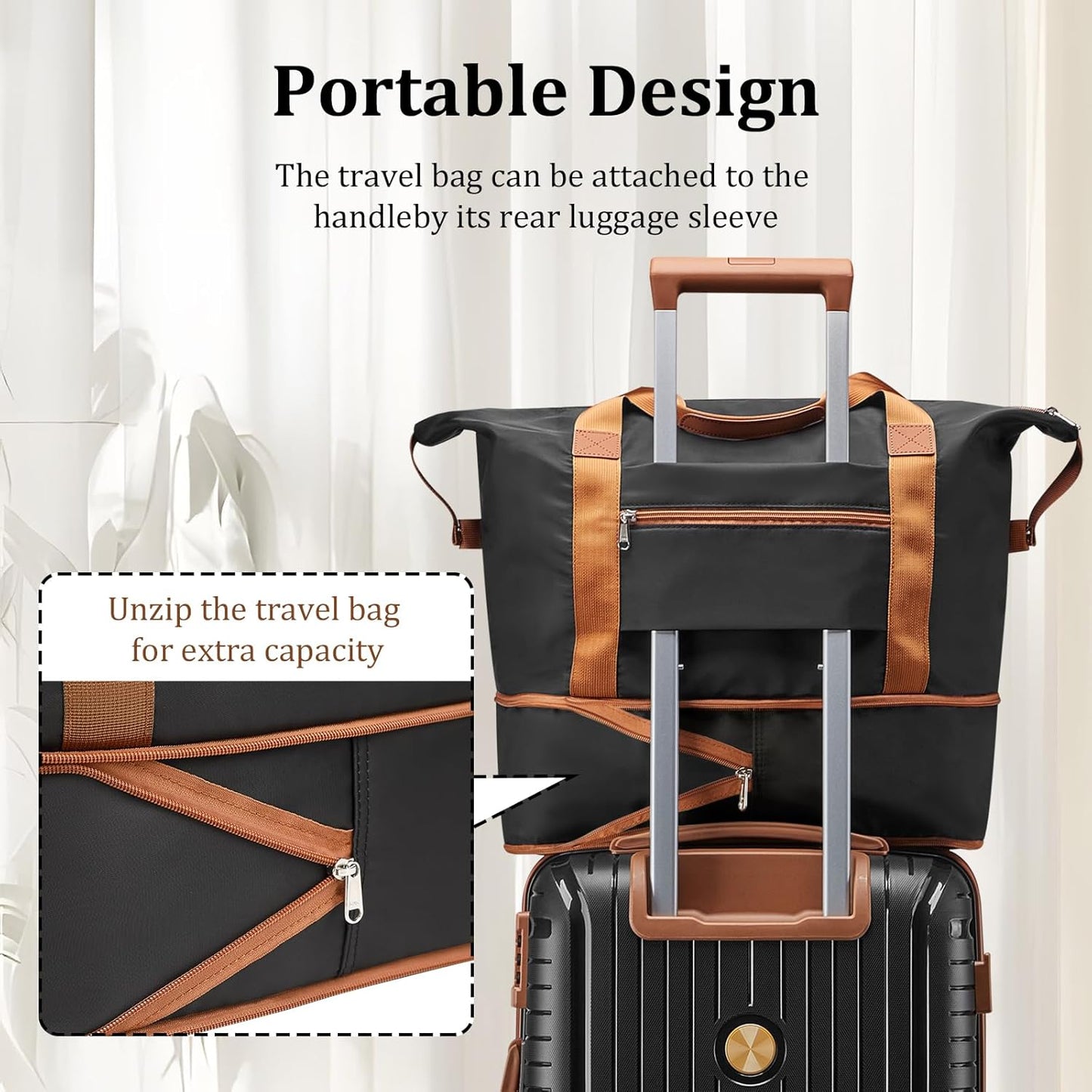 Luggage Sets 5 Piece Suitcase Set, PP Hardshell Carry on Suitcase Set, Travel Suitcases with Double Spinner Wheels and TSA Lock, Black Brown