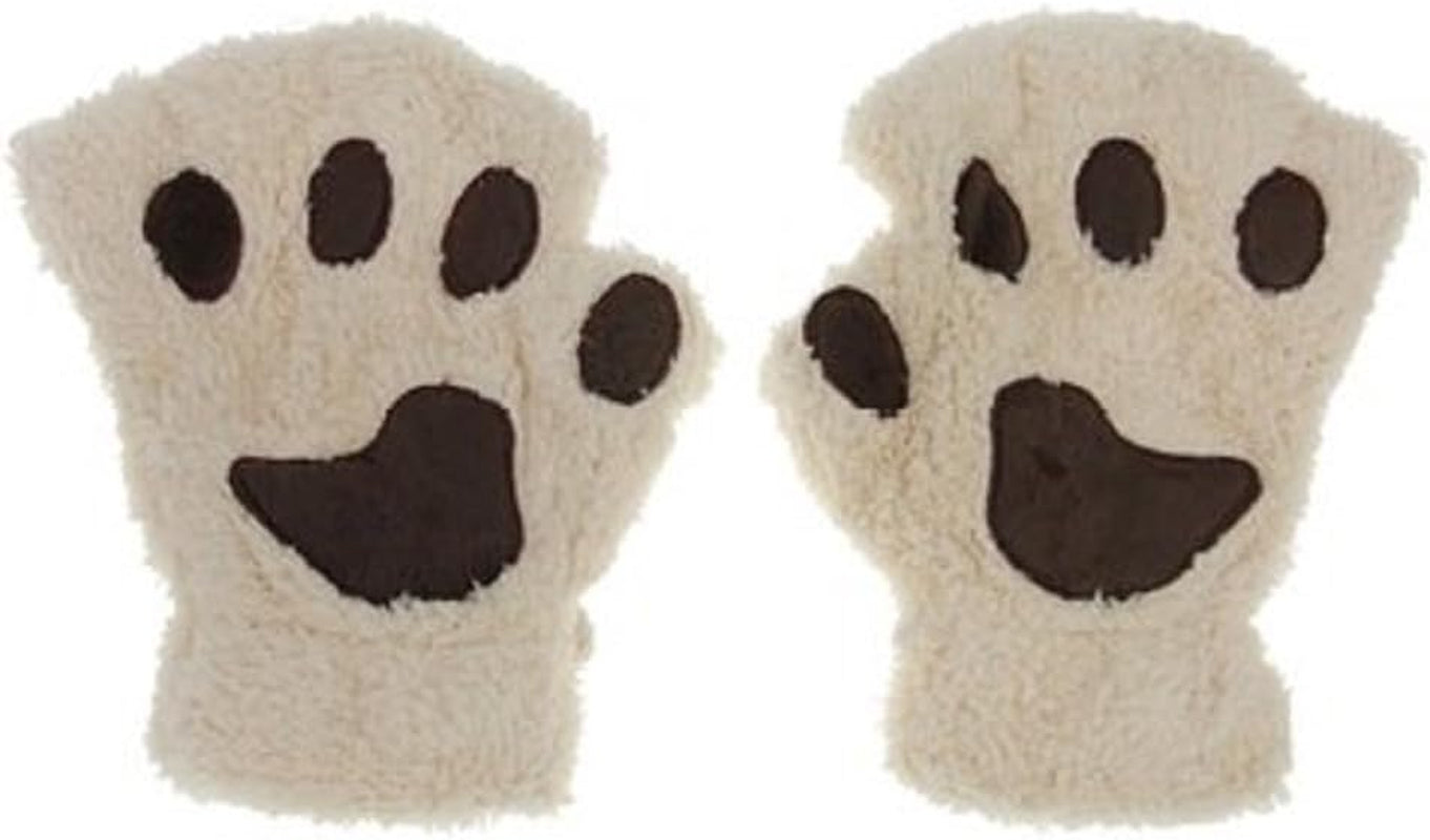 Cat Claw Bear Paw Fingerless Winter Plush Gloves 1*Pair