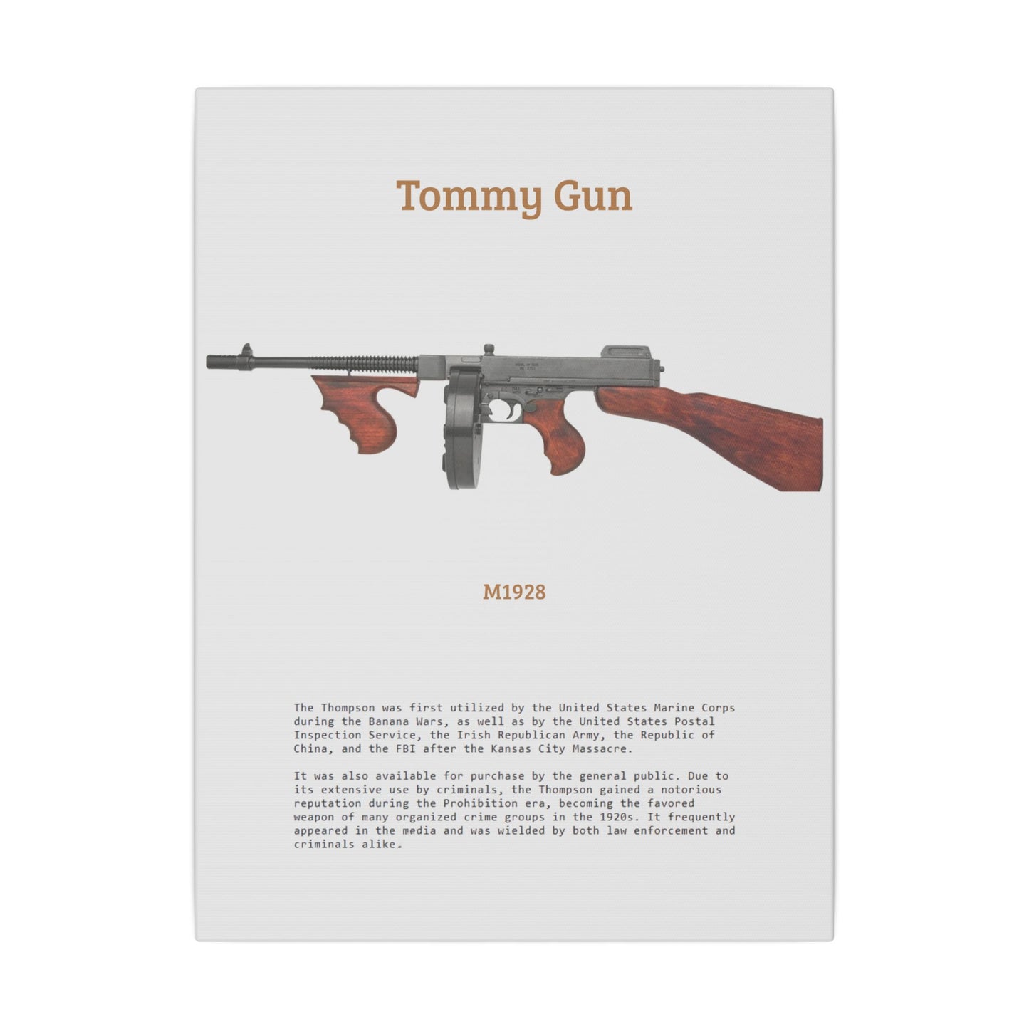 Thompson submachine gun TOMMY GUN M1928 Matte Canvas, Stretched, 0.75" (Multi-Size)