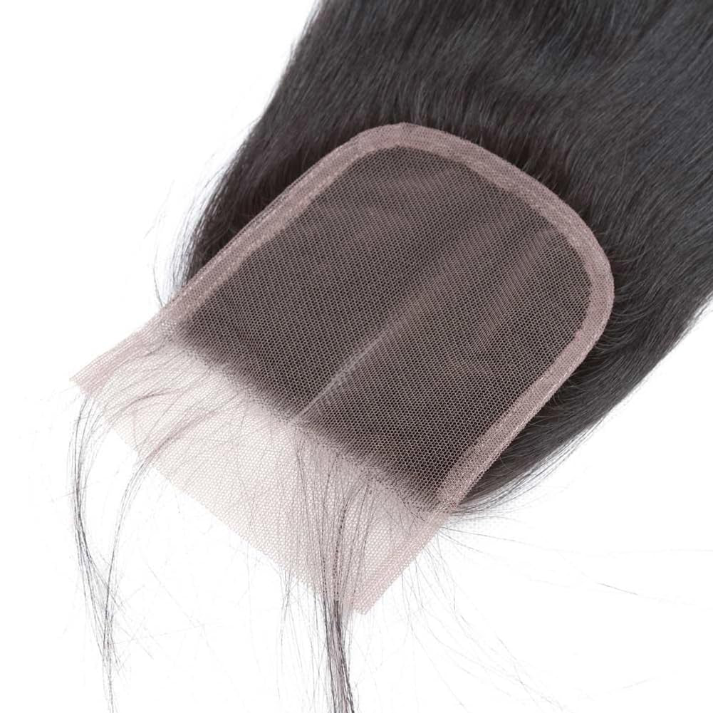 Straight Lace Closure Human Hair 4X4 Free Part Lace Closure 100% Unprocessed Brazilian Virgin Human Hair Extensions 150% Density 8 Inch Lace Closure Pre Plucked Natural Black