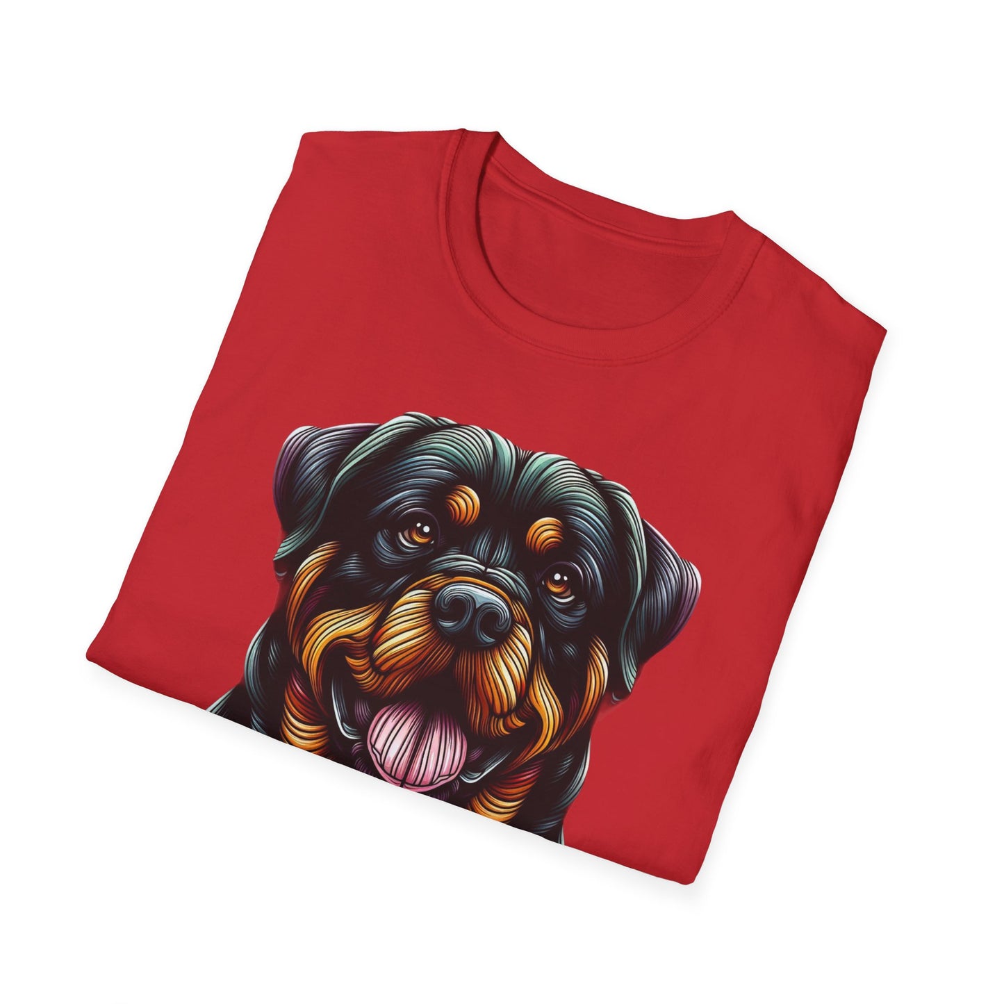 Rottweiler Animal Stained Glass Design Unisex Softstyle T-Shirt