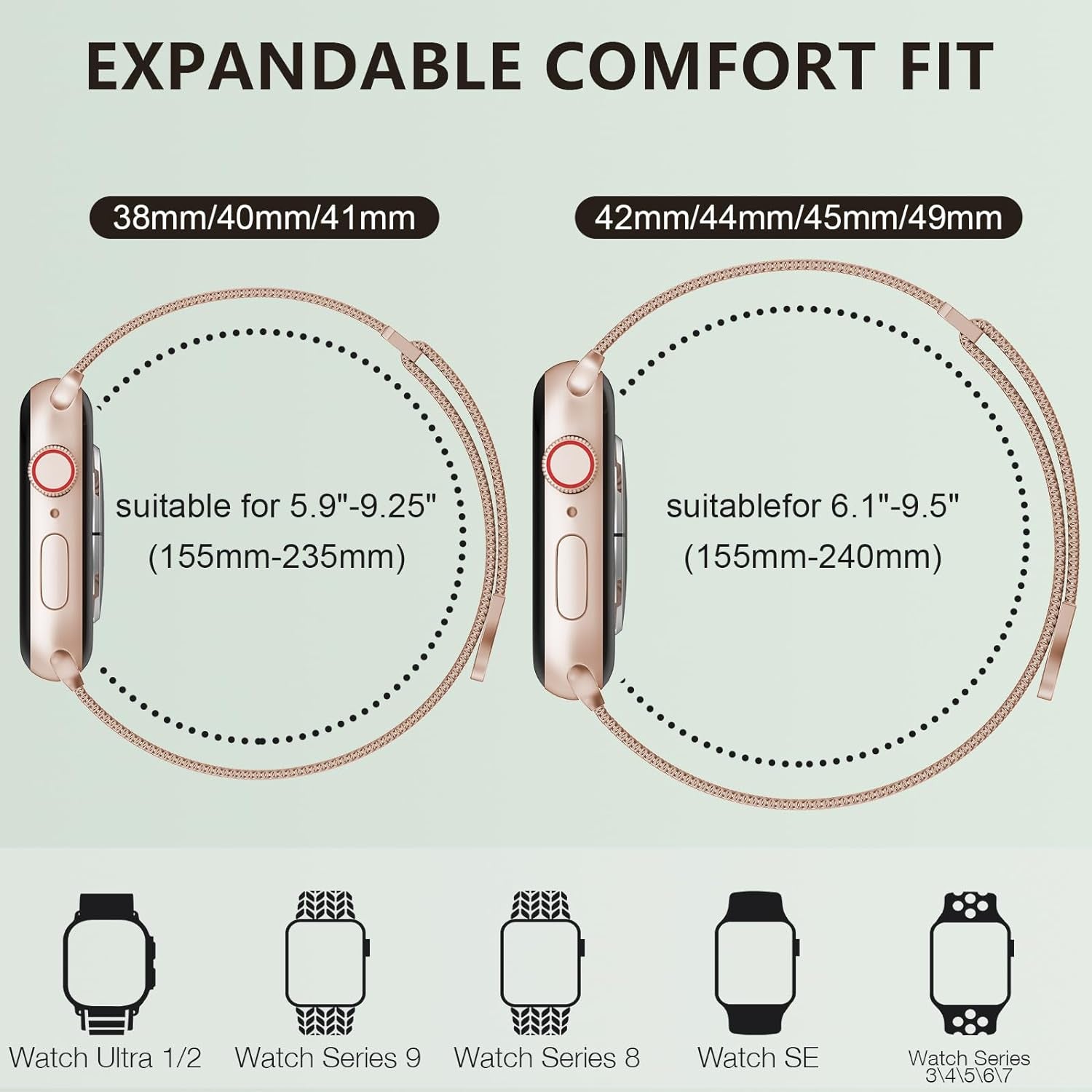 for Apple Watch Band Series Ultra 8 7 6 5 4 3 2 1 SE 38Mm 40Mm 41Mm 42Mm 44Mm 45Mm 49Mm Women and Men, Stainless Steel Mesh Loop Magnetic Clasp Replacement for Iwatch Bands