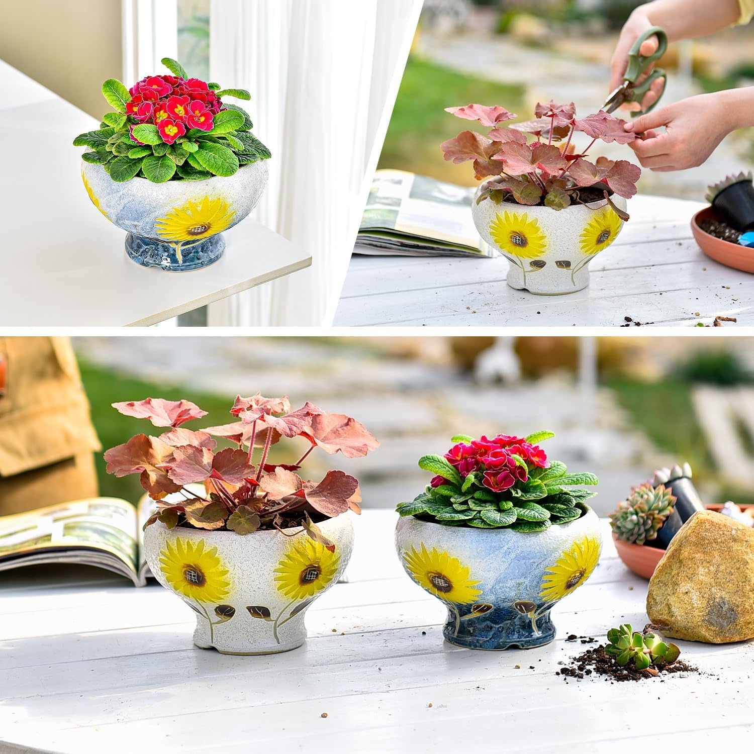 Small Succulent Planters Set of 2, Beautiful Hand Crafted Ceramic Plant Pots Cute Cactus Pot, 6.5 Inch Flower Pots for Indoor Plants with Drainage, Desktop Windowsill Home Office Decor Pots