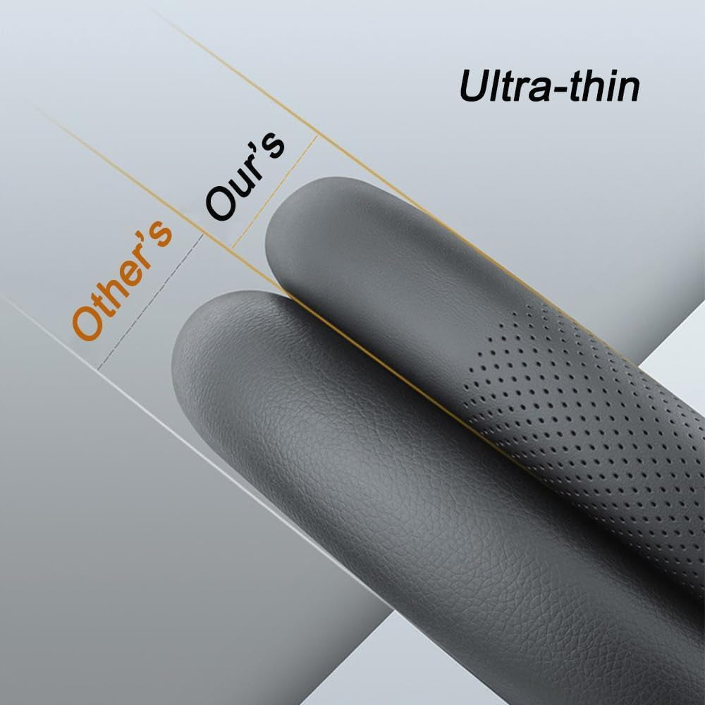 D-Shaped Car Steering Wheel Cover for Tesla Model Y Model 3 Plaid/Long Range 5/6/7 Seater Interior Accessories 2016-2020 2021 2022 2023 2024, Black Premium Leather (14-14 1/4 Inches)