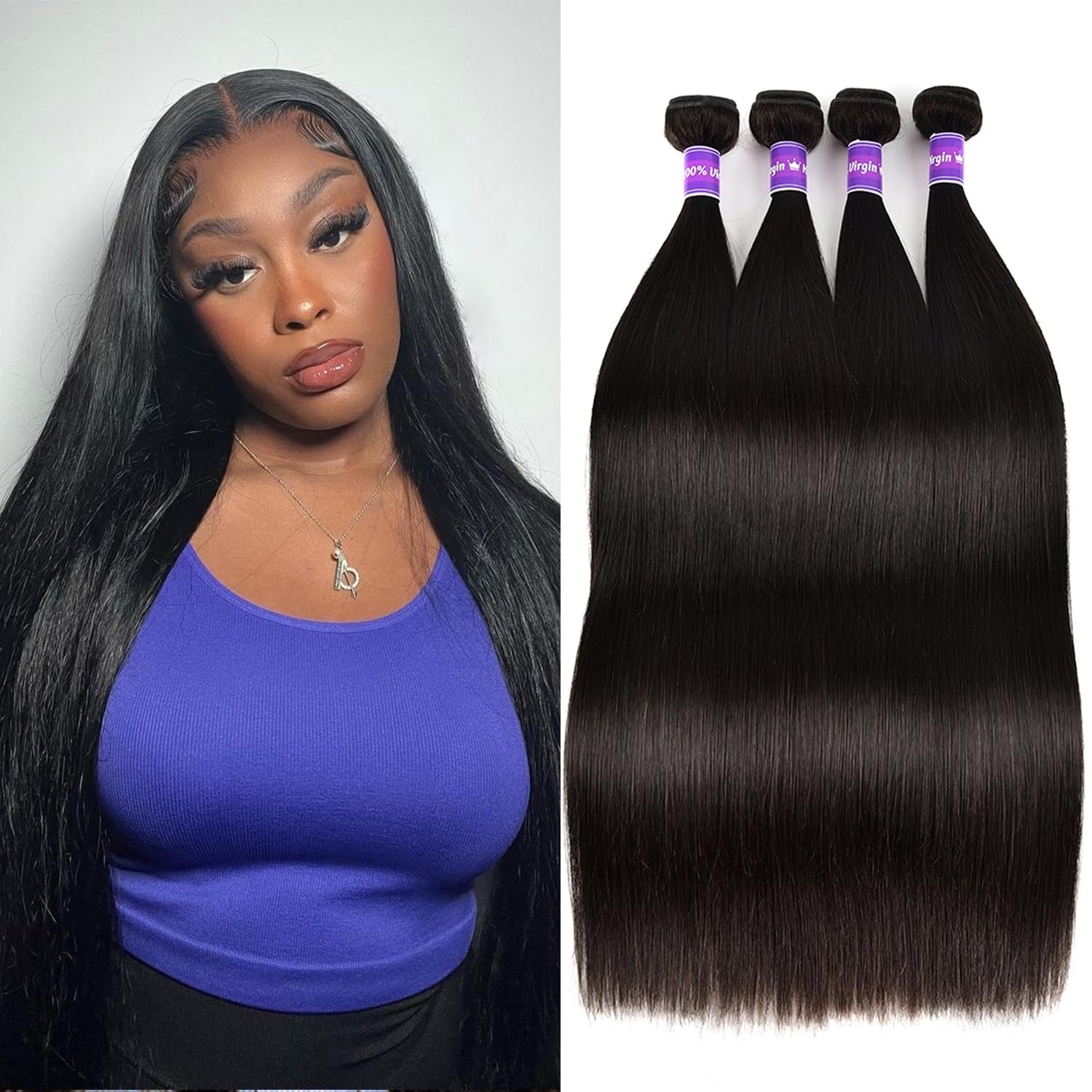 10A Human Hair Bundles Straight Hair Bundles Brazilian Straight Human Hair Bundles 18 20 22 24 Inch 100% Unprocessed Virgin Weave 4 Bundles Human Hair Raw Remy Hair Bundles Deals Natural Black