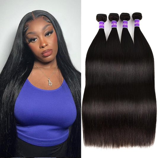 10A Human Hair Bundles Straight Hair Bundles Brazilian Straight Human Hair Bundles 18 20 22 24 Inch 100% Unprocessed Virgin Weave 4 Bundles Human Hair Raw Remy Hair Bundles Deals Natural Black