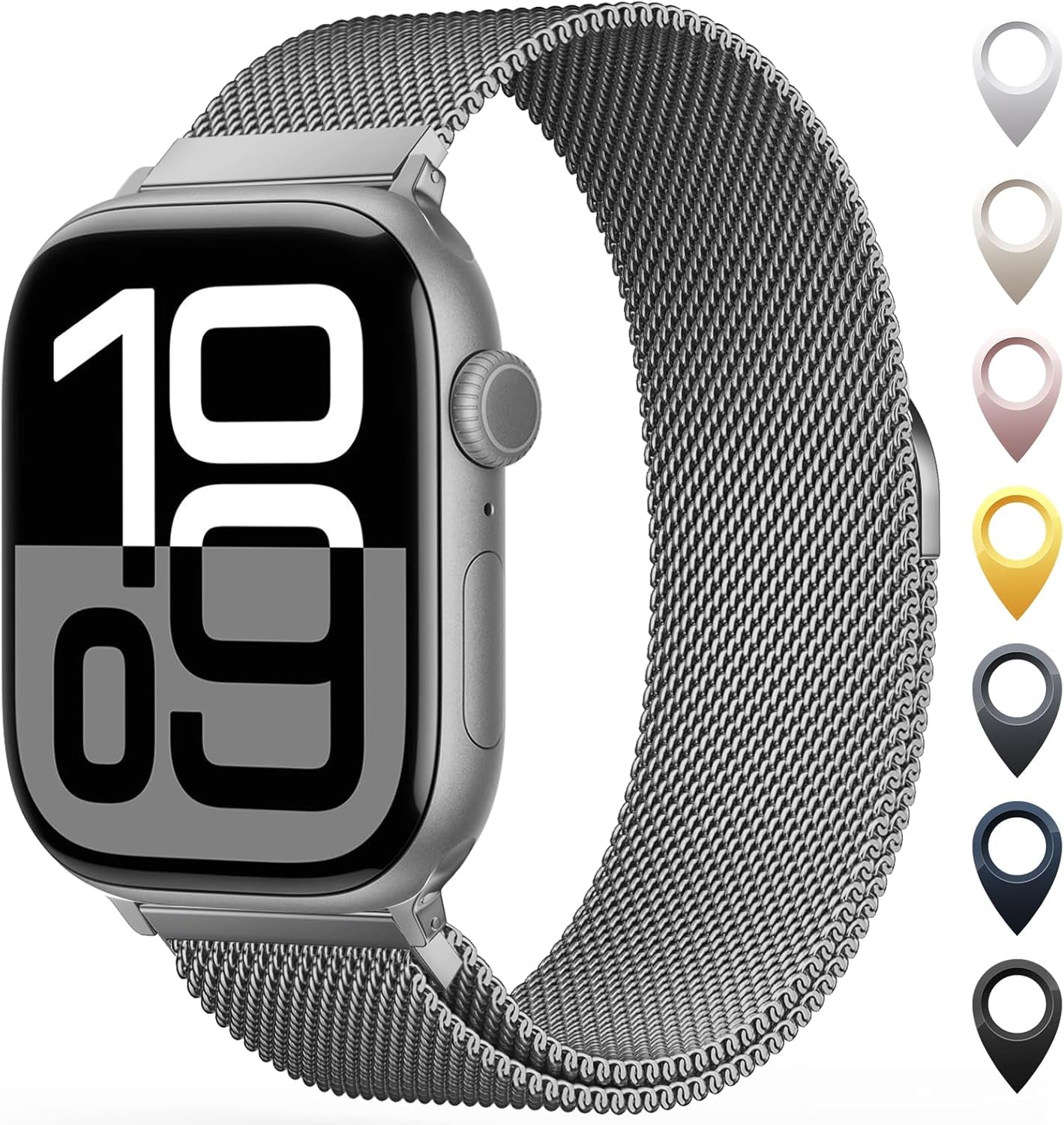 Stainless Steel Mesh Loop Compatible with Apple Watch Band 38Mm 40Mm 41Mm 42Mm 44Mm 45Mm 46Mm 49Mm Women Men, Magnetic Clasp Replacement Strap for Iwatch Series Ultra SE 10 9 8 7 6 5 4 3 2 1
