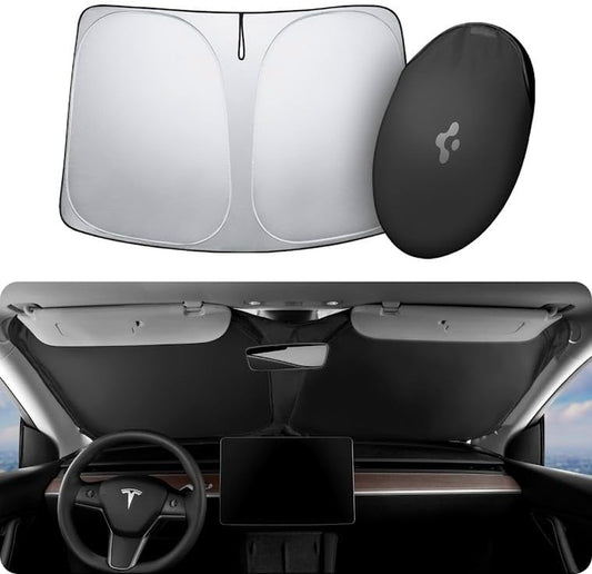 Triple-Coated Cryoshade Front Windshield Sunshade (Reinforced Velcro Strap) Designed for All Tesla Model 3 and Y 2024/2023 / 2022