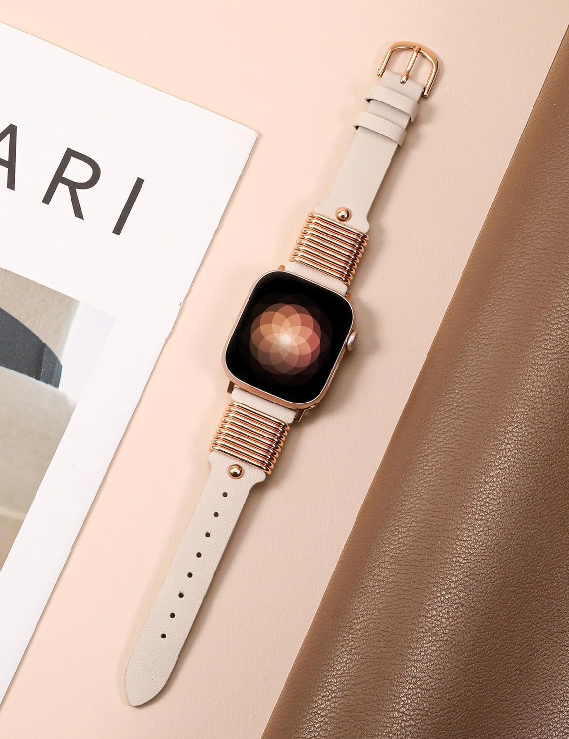 2 Packs Leather Band Compatible with Apple Watch Band Women 38/40/41/42/44/45/46/49Mm, Dressy Fancy Leather Strap for Iwatch Bands Series 10 9 8 7 6 5 4 3 2 1 SE Ultra