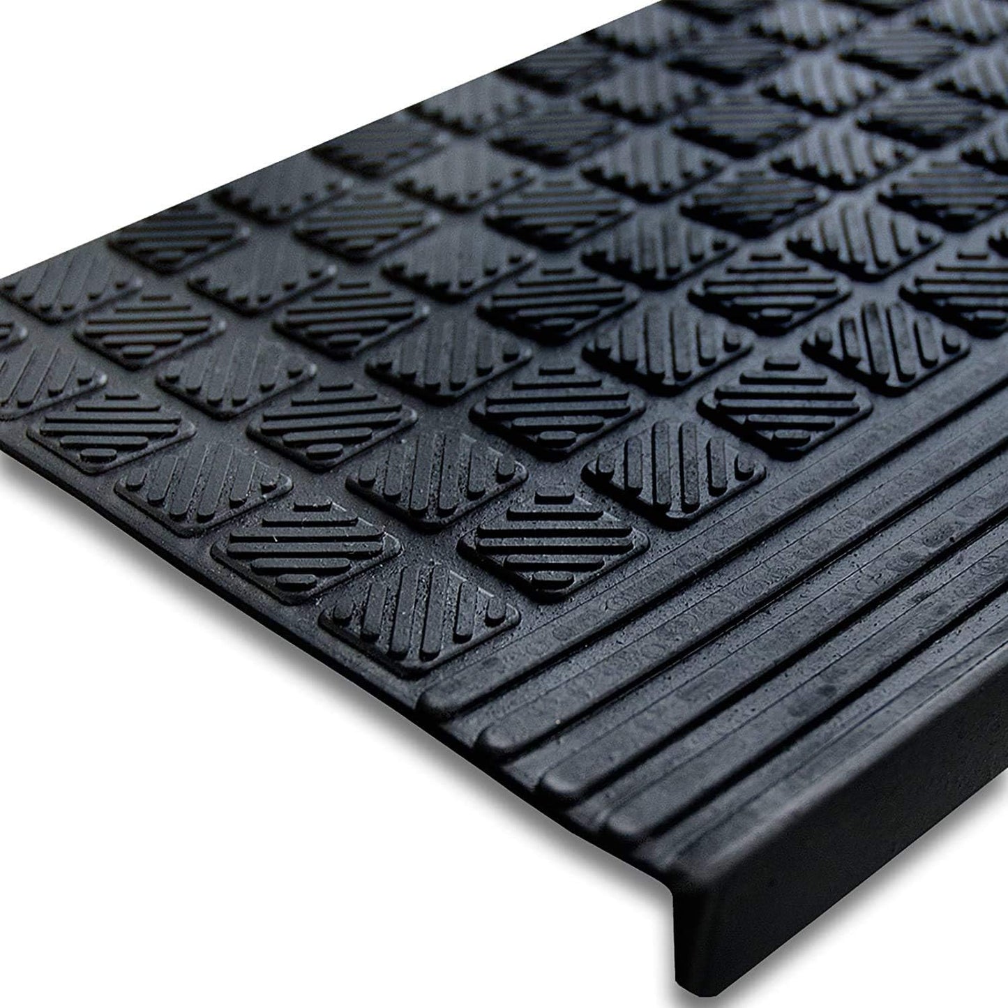 Indoor/Outdoor Hose-Wash Square Edge Design Non-Slip Rubber 10" X 25.5" Modern Stair Treads for Stairs, Garage, Patio, 5 Pack, Black