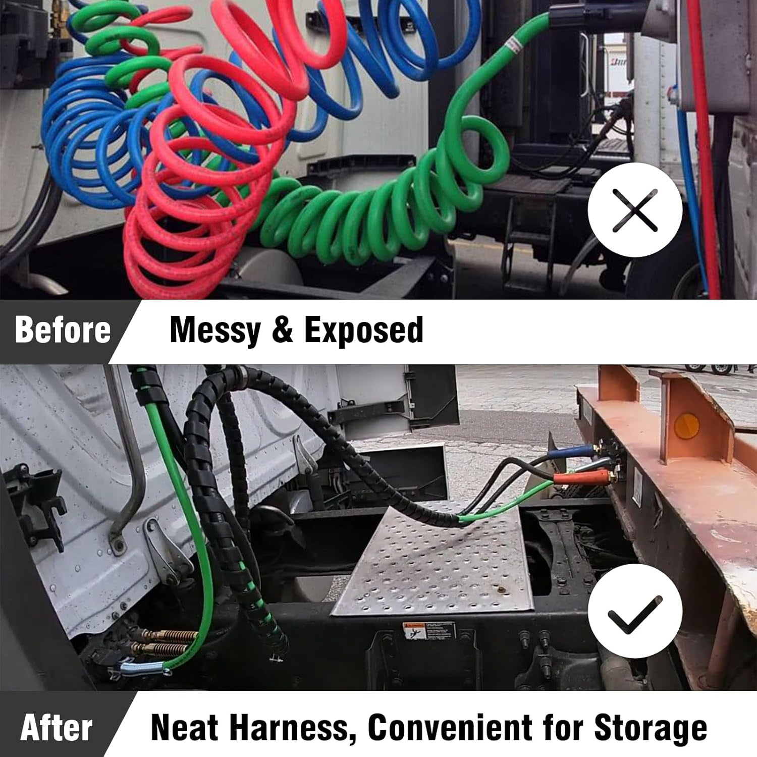 12FT Semi Truck Air Lines Kit - 3 in 1 Air Hoses Wrap 7 Way Trailer Cord Power Air Line for Semi Truck, Trailer, Tractor, with Gladhands,Handles,Holder,Tender Spring Kit,Seals