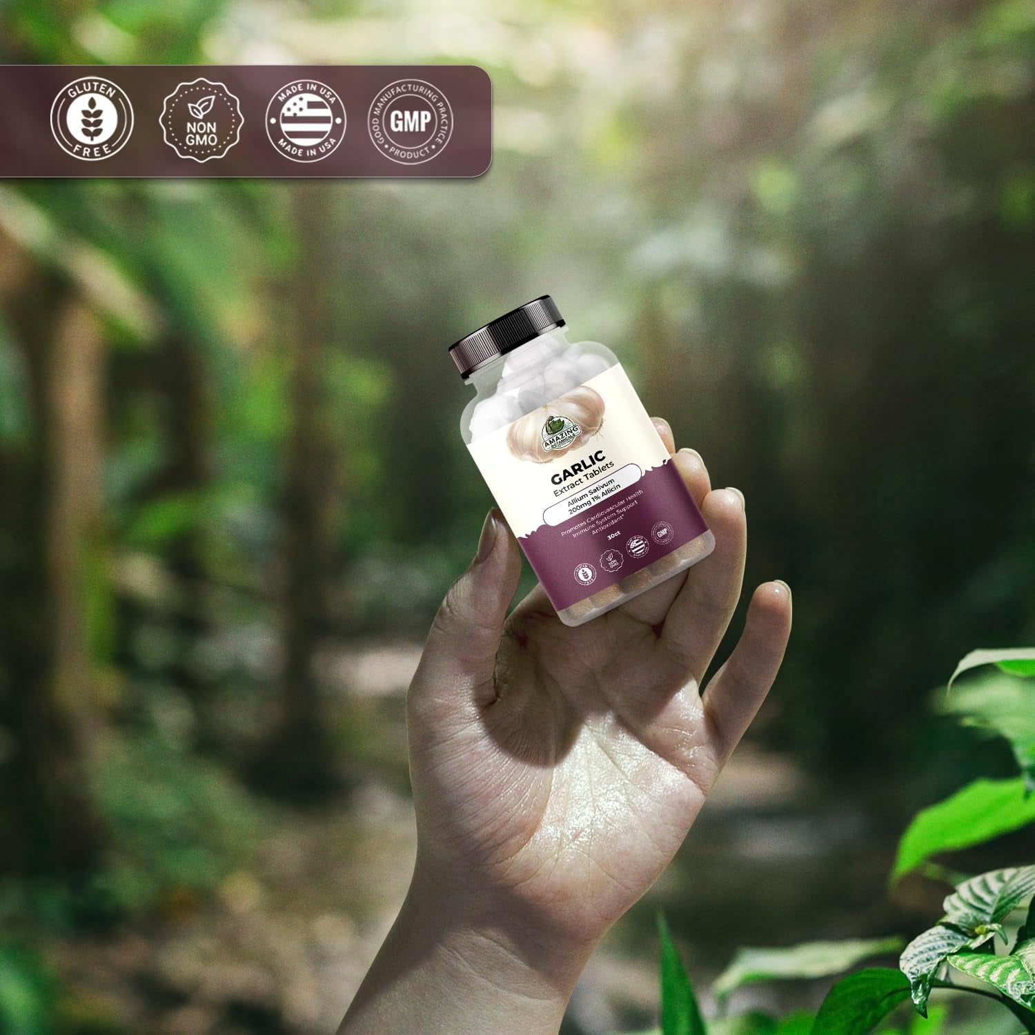 Garlic Extract Tablets - Allium Sativum 200Mg, 1% Allicin - High Potency Herbal Supplement for Wellness and Vitality - 30 Count TLBH