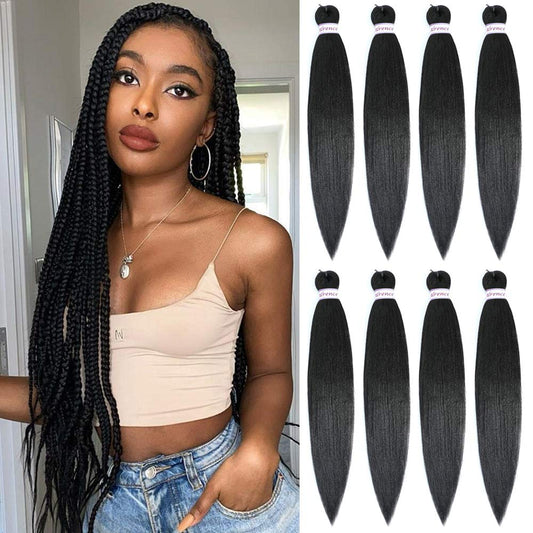 Pre Stretched Braiding Hair Long Braid 30 Inch 8 Packs Professional Braiding Hair Extensions Synthetic Crochet Twist Braids (30 Inch, 1B#)