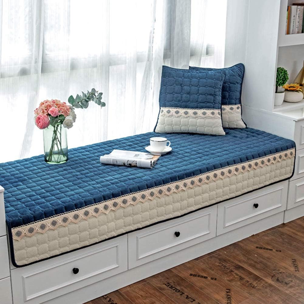 Bay Window Cushion Seat Indoor, Farmhouse Window Seat Cushions Indoor for Bedroom, Non Slip Pads/Bay Window Sill Bench Cushions, 27.55 X 59.05 Inches, Sea Blue