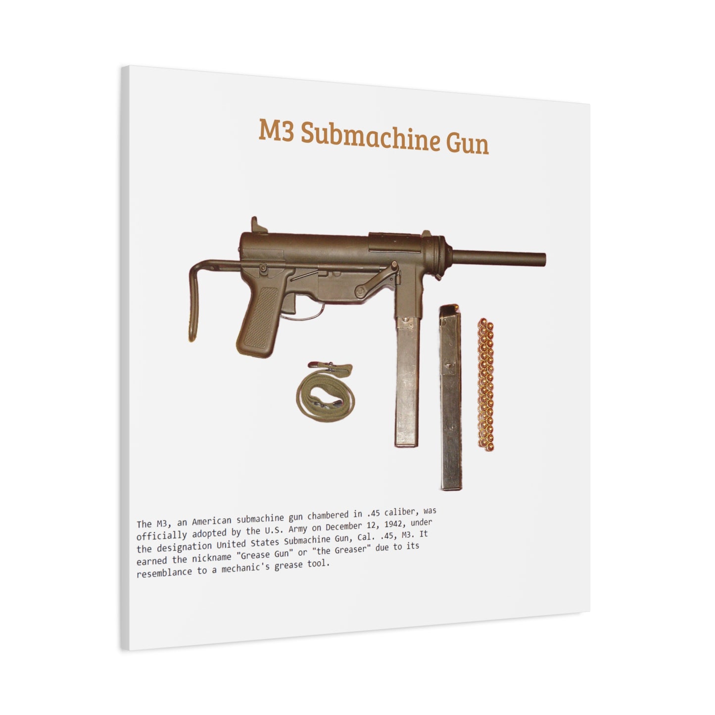 Grease Gun M3 submachine gun Matte Canvas, Stretched, 1.25"