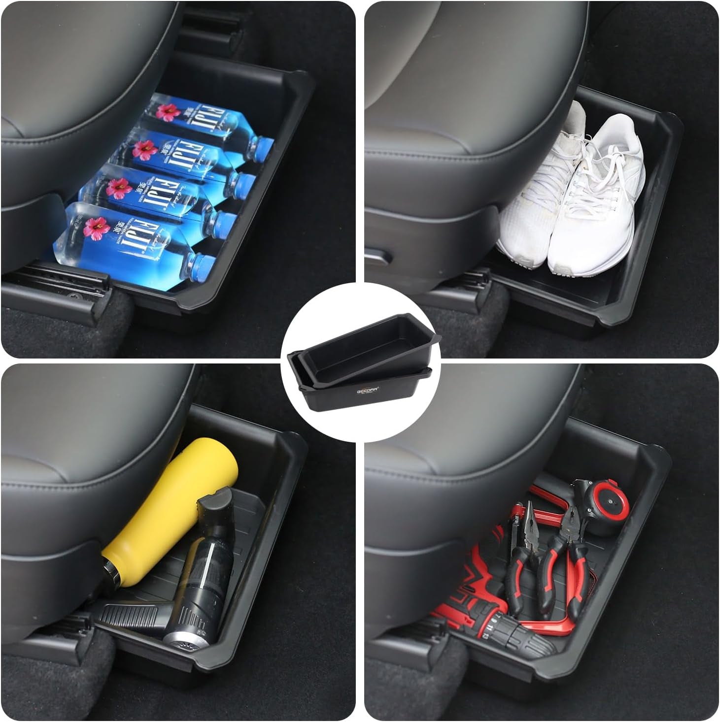 Under Seat Storage Box Organizer for Tesla Model Y (1 Pack), Upgraded ABS + TPE Double Layer Hidden Storage Box, Washable Underseat Storage Organizer Fit Tesla Model Y Accessories 2021-2024