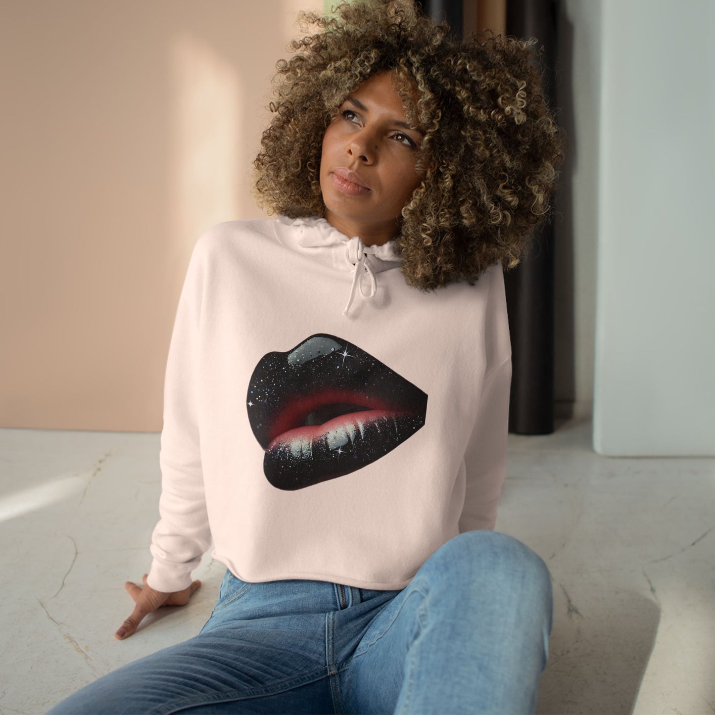 GALAXY LIPS GLOSSY Crop Hoodie