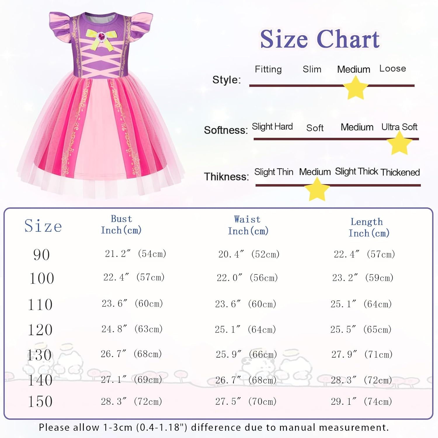 Girls Princess Costume Dress Toddler Kids Short Flutter Sleeve Tulle Dress up Halloween Cosplay Theme Party Outfit
