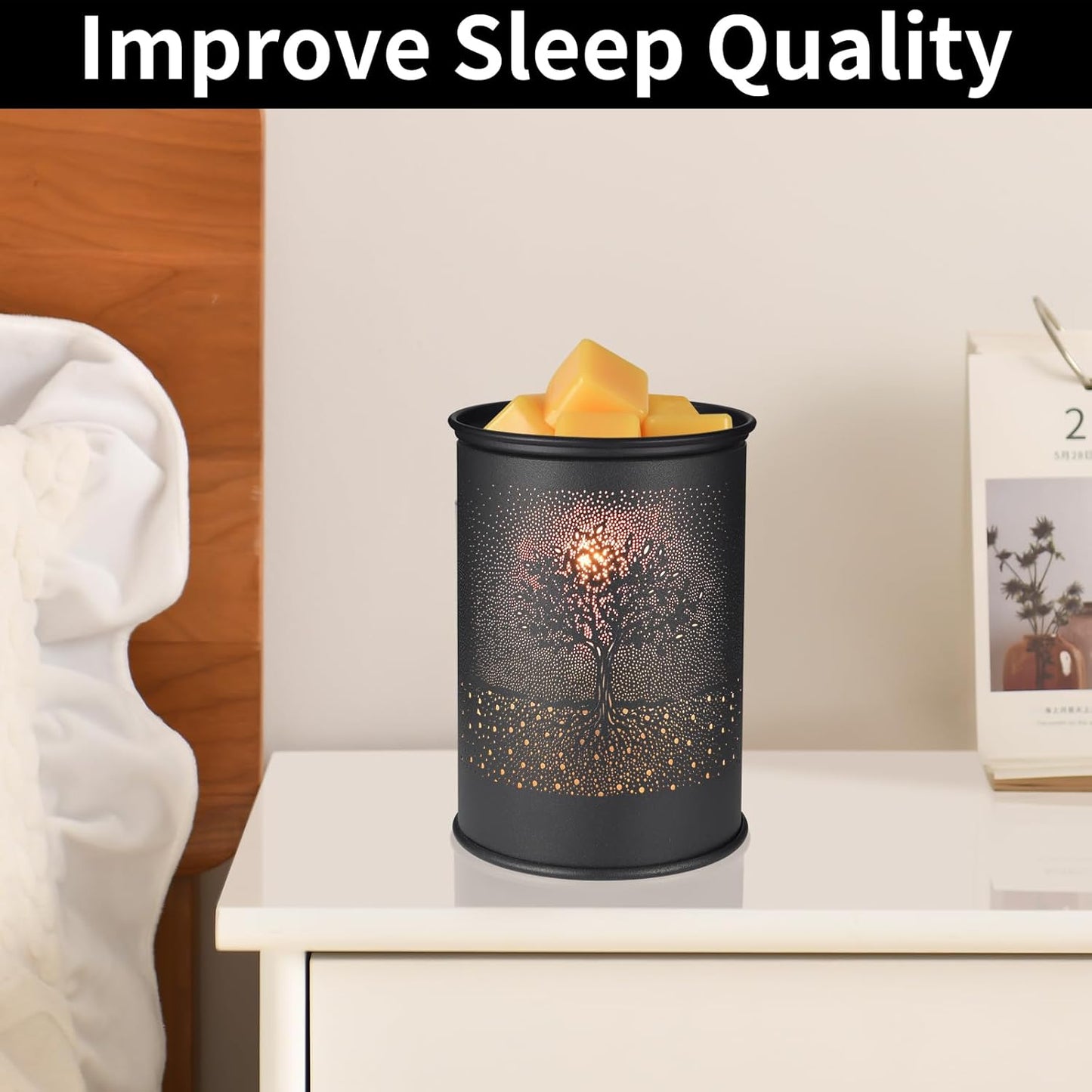 Metal Wax Melt Warmer, Candle Wax Warmer for Scented Wax Melter,Electric Wax Melts Wax Cubes Black Candle Lamp for Home Office Decor,Wax Burner as Gifts for Mom Grandma Women Girls (Tree)…