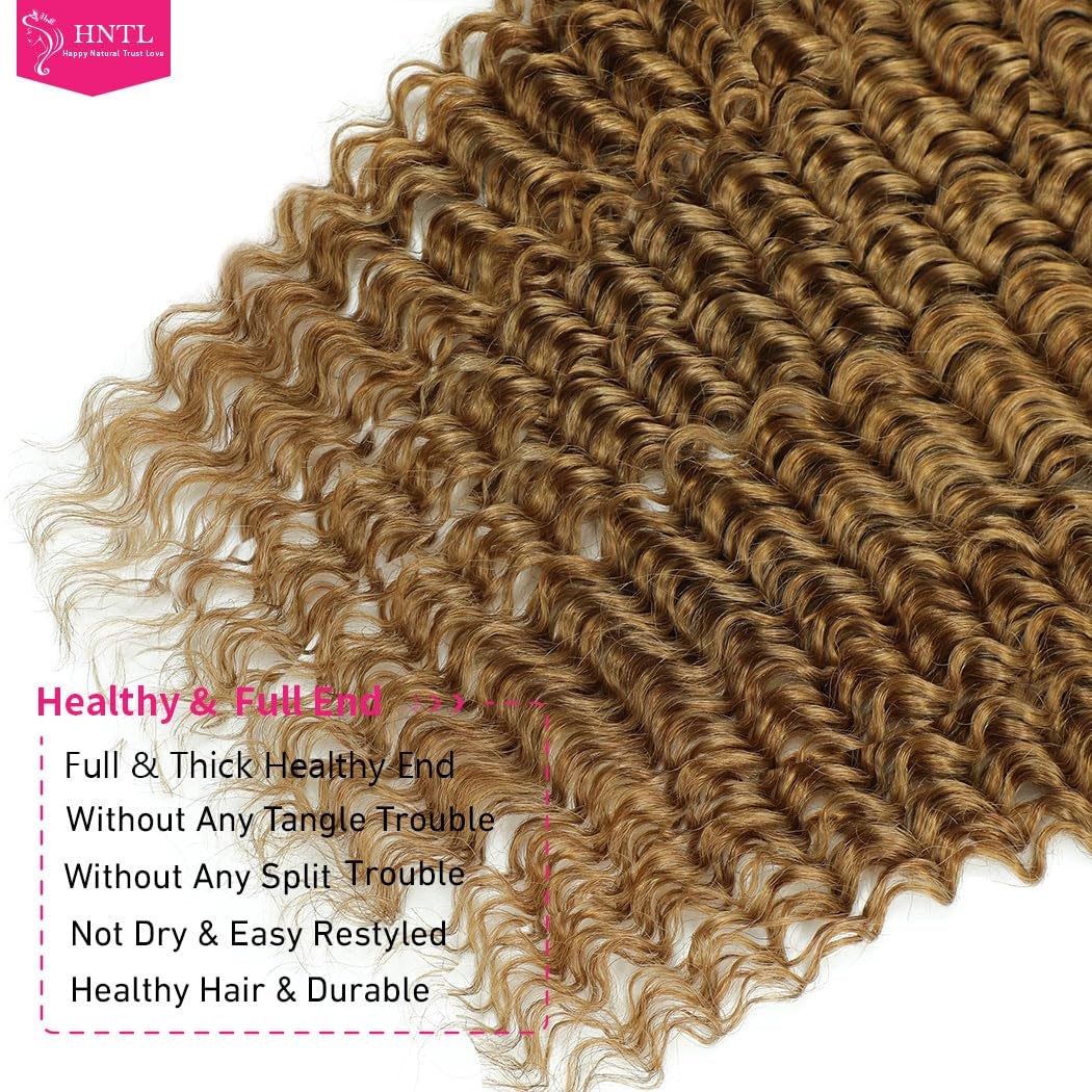 12A Deep Wave Human Hair Bundles Ombre Honey Blonde Deep Wave Bundles Human Hair 18 20 22 Inch T4/27 Curly Bundles Brazilian Virgin Wet and Wavy Human Hair Bundles 2 Tone Water Wave Bundles