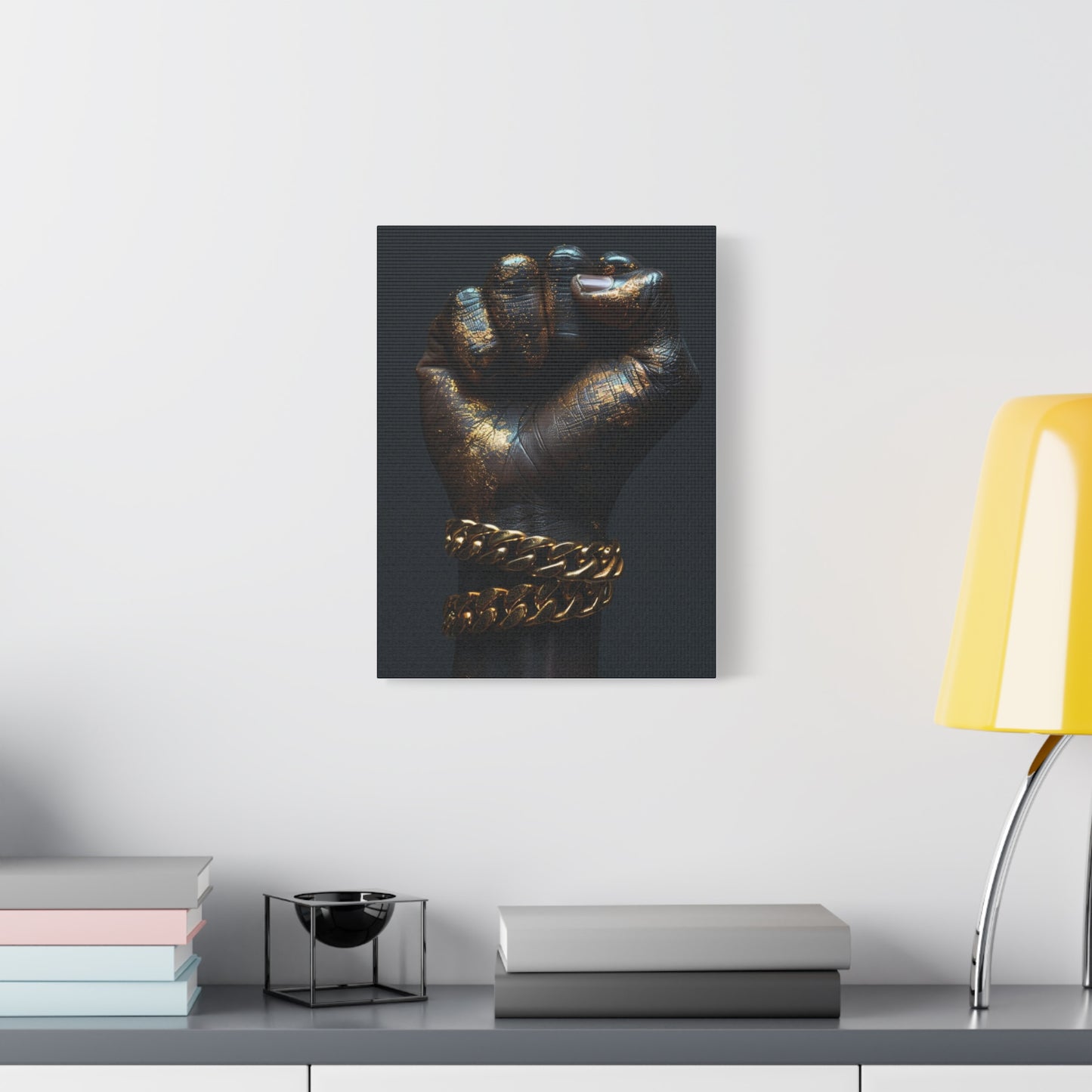 Black And Gold Power Black Man Fist Matte Canvas, Stretched, 1.25"