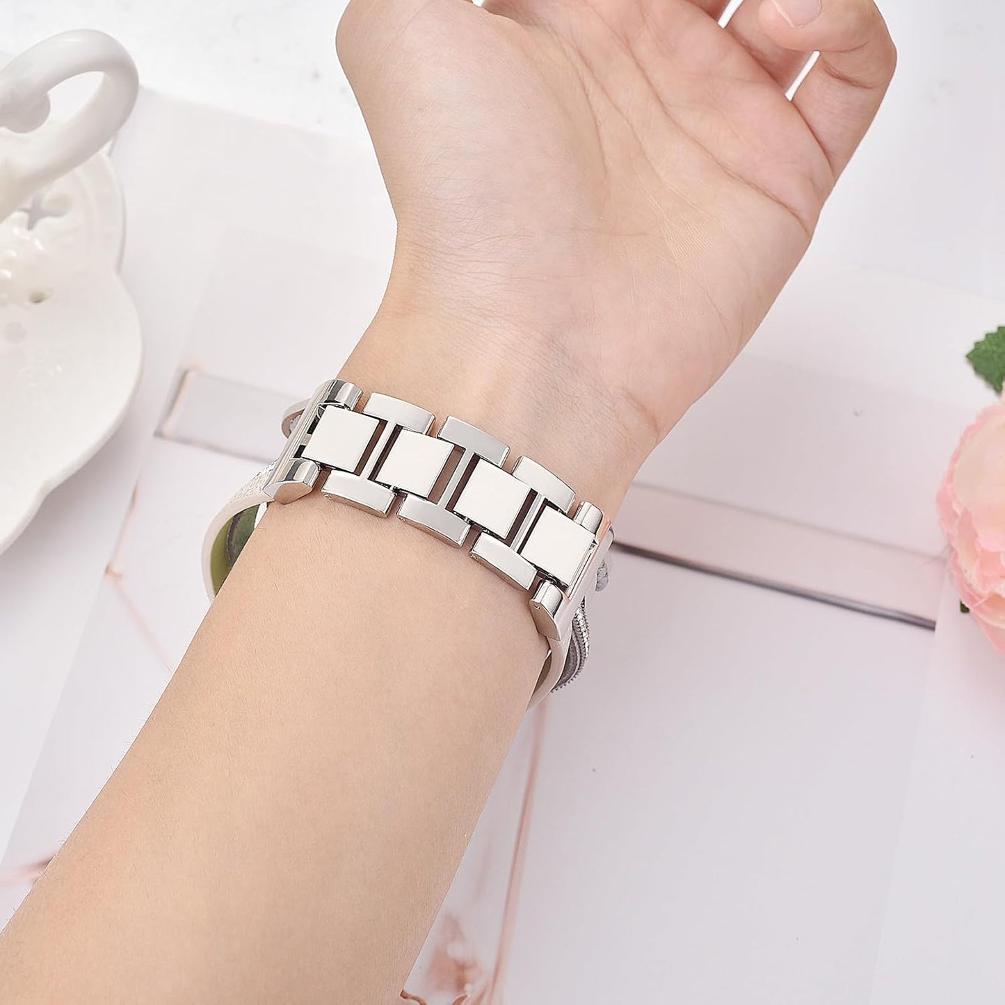 Boho Leather Bracelet Compatible with Apple Watch Band 38Mm 40Mm 41Mm Women, Handmade Multilayer Wrap Beaded Jewelry Apple Watch Strap for Iwatch Series 9 8 7 6 5 4 3 2 1 Silver