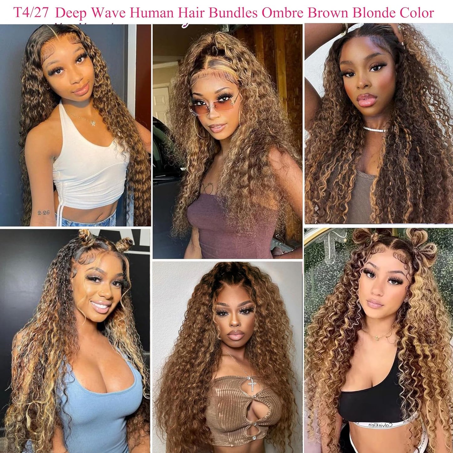 12A Deep Wave Human Hair Bundles Ombre Honey Blonde Deep Wave Bundles Human Hair 18 20 22 Inch T4/27 Curly Bundles Brazilian Virgin Wet and Wavy Human Hair Bundles 2 Tone Water Wave Bundles