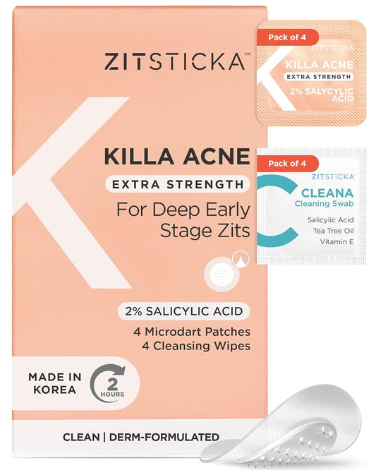 Extra Strength Killa Acne Patches for Face - World'S Most Potent Pimple Patch with Fast-Acting Microdarts - Starts Working within 2 Hours for Deep, Early-Stage Zits & Blemish - 4 Count