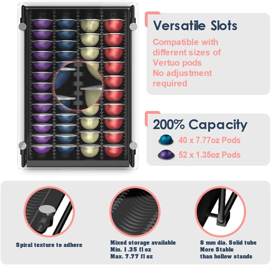 Crystal Tempered Glass Organizer Drawer Holder Compatible with Nespresso Vertuo Capsules, Compatible with 40 Big or 52 Small Vertuoline Pods, 12'' Wide by 15.6'' Deep by 3.5'' High