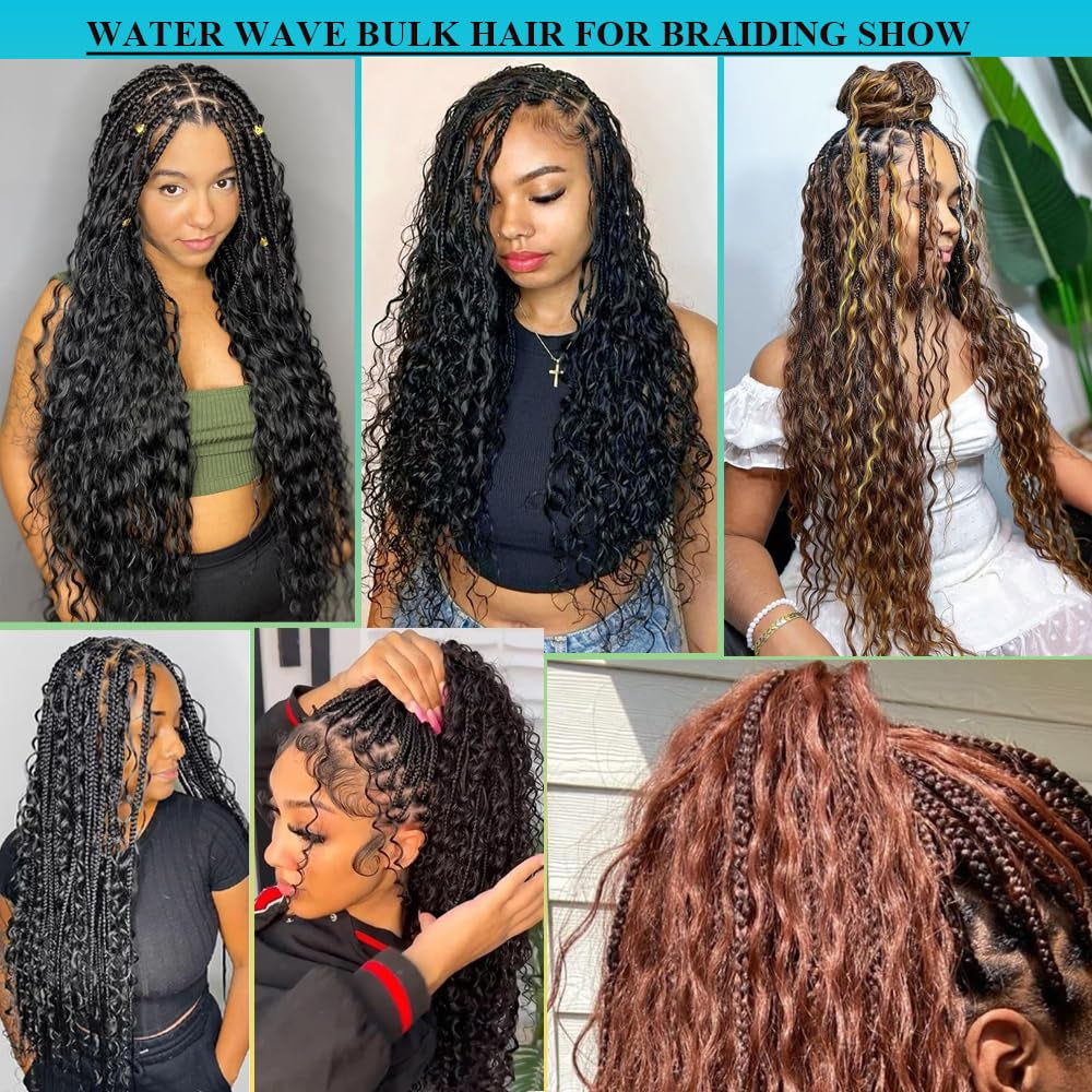 Human Braiding Hair Water Wave for Braiding Wet and Wavy Micro Braiding Human Hair No Weft Human Braiding Hair Extensions for Box Boho Braids 50G with 1 Bundles(18Inch,Natural Black)
