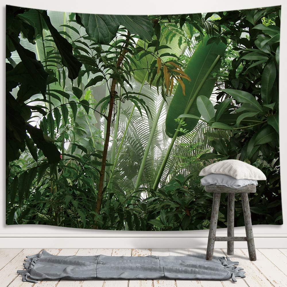 Green Plant Small Tapestry, Aesthetic Banana Palm Tree Leaves Tapestry Wall Hanging for Bedroom, Tropical Forest College Dorm Tapestry Home Decor (60" W X 40" H)
