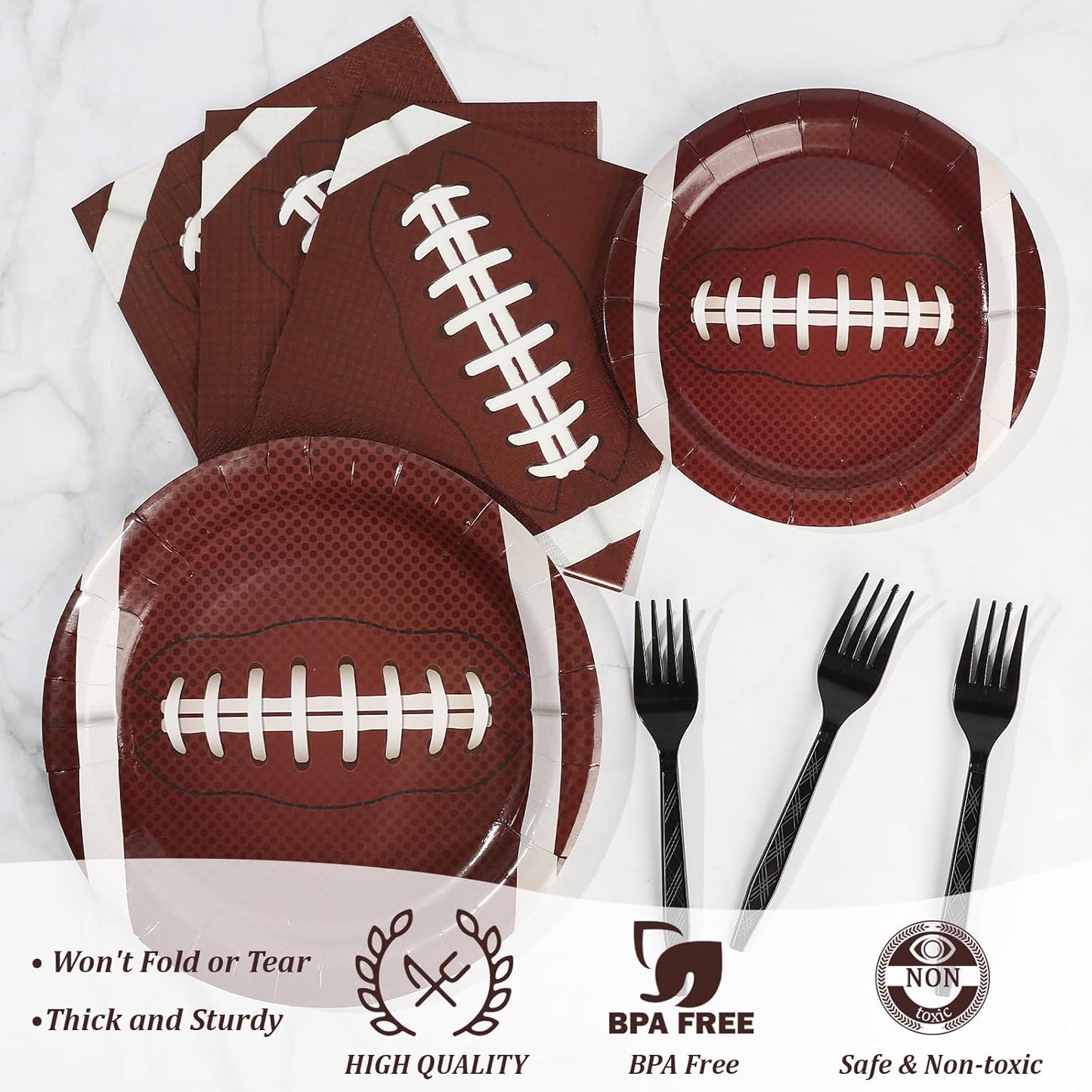 Football Party Supplies Decorations Set for 24 People, Includes Dinner Plates, Dessert Plates, Napkins, Forks, Perfect for Super Bowl Game Day Birthday Party(96 PCS)