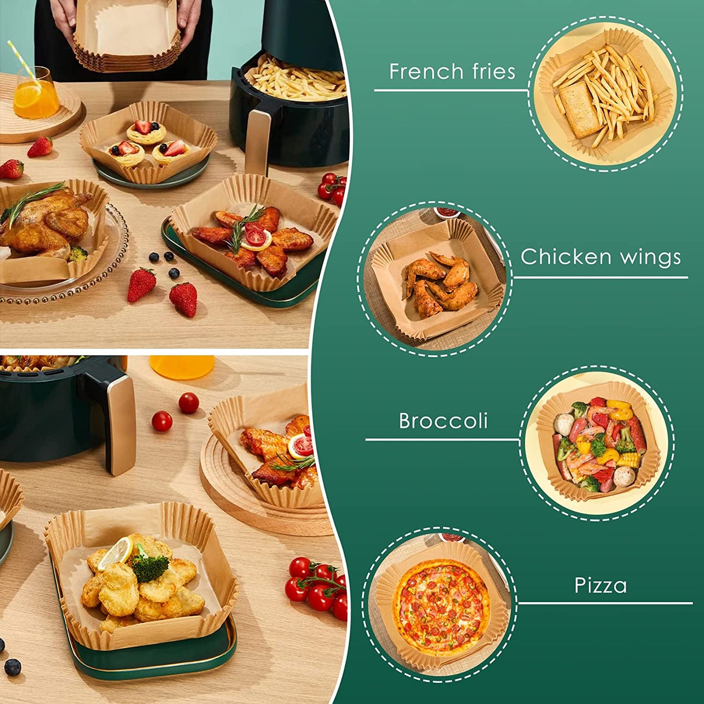 Air Fryer Paper Liners, 125Pcs Parchment Paper, Air Fryer Liner Disposable for Microwave, Non-Stick Air Fryer Liners Square Free of Bleach (8IN)