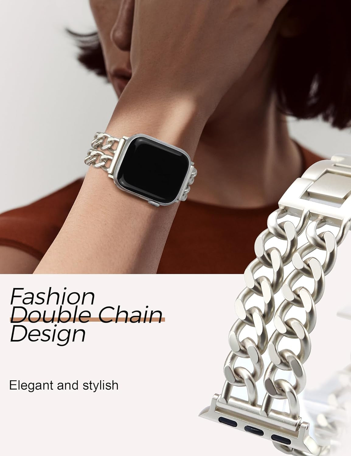 Starlight Watch Bands for Women Compatible with Apple Watch Band 38Mm 40Mm 41Mm Adjustable Metal Band Cowboy Steel Chain Bracelet for Iwatch Series 9/8/7/6/5/4/3/2/1/Se/Ultra (No Case)
